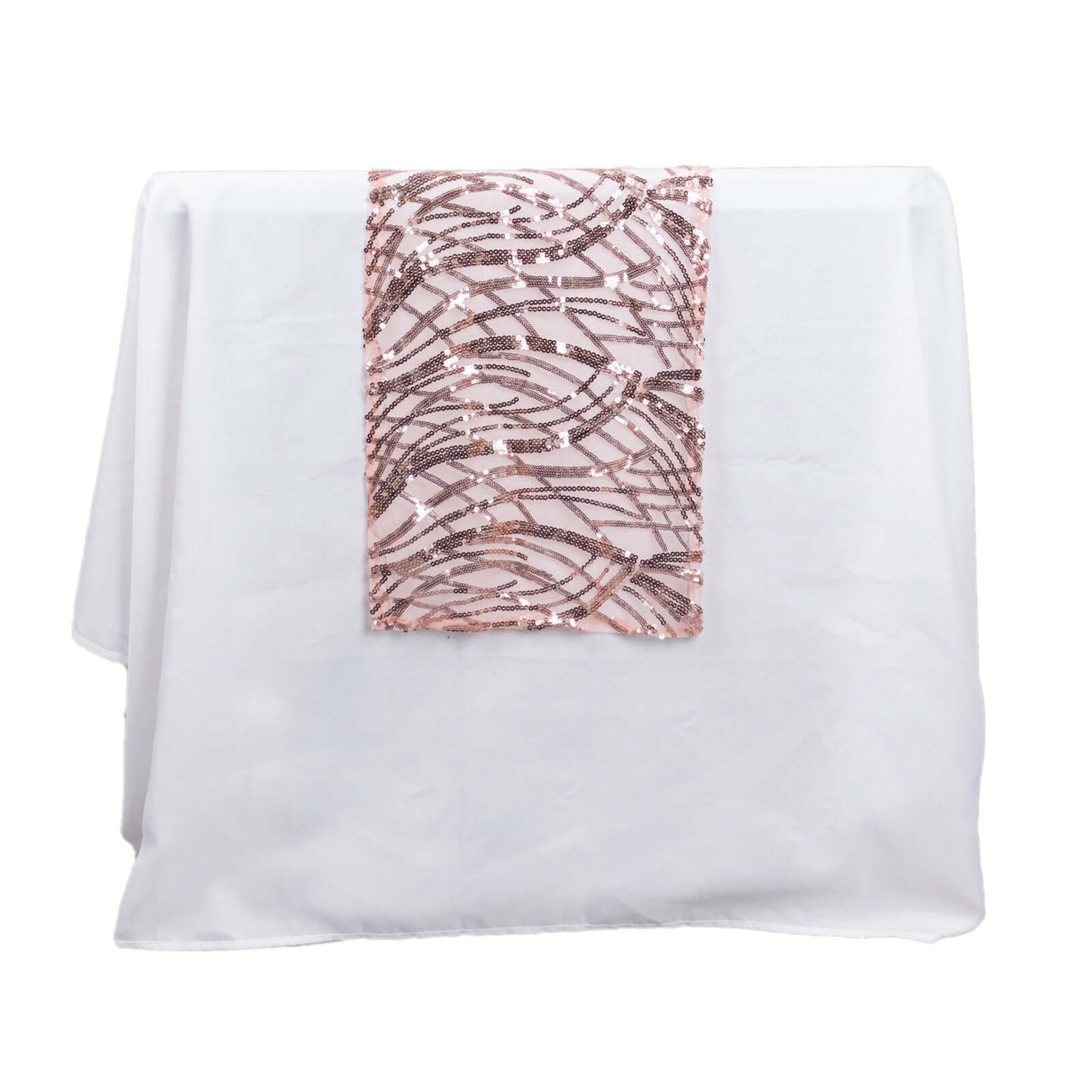 Sequin Mesh 12"x108" Table Runner Blush Stylish Wave Embroidery