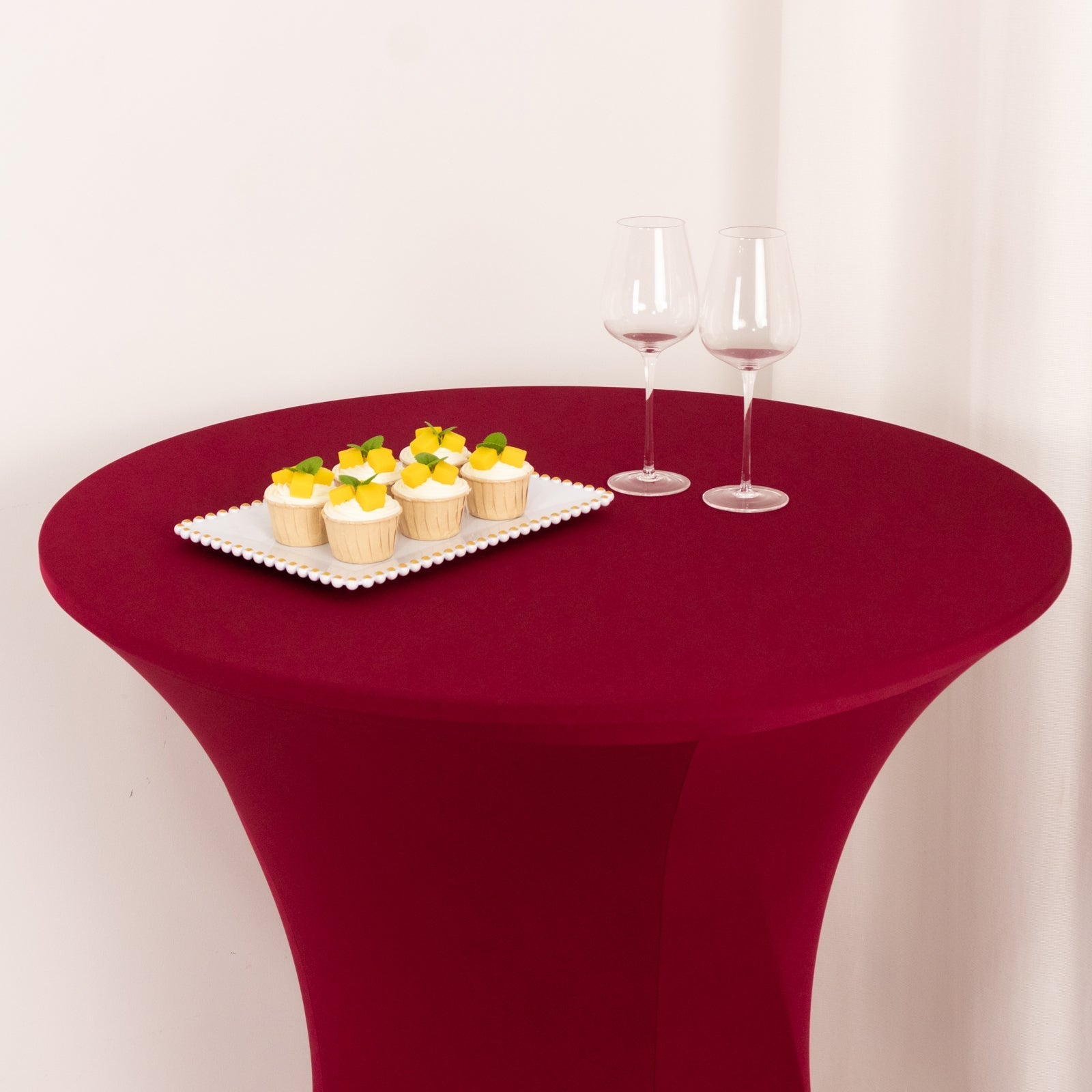Spandex 33"-36" Round Cocktail Table Cover Burgundy - Easy to Maintain Stretch Fitted Highboy Tablecloth