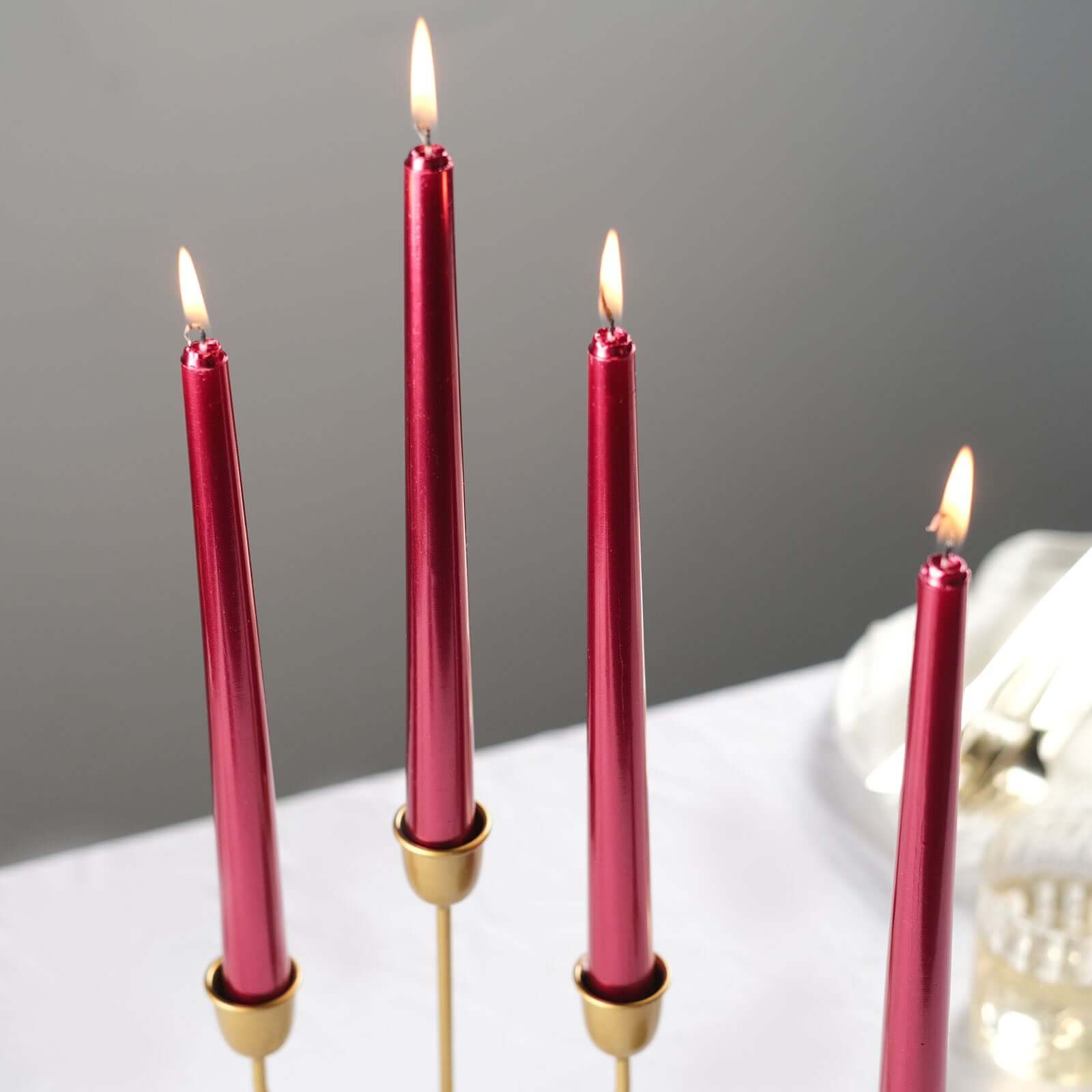 12-Pack Taper Candles Premium Wax Design Metallic Red - Unscented Candles for Upscale Settings 10"