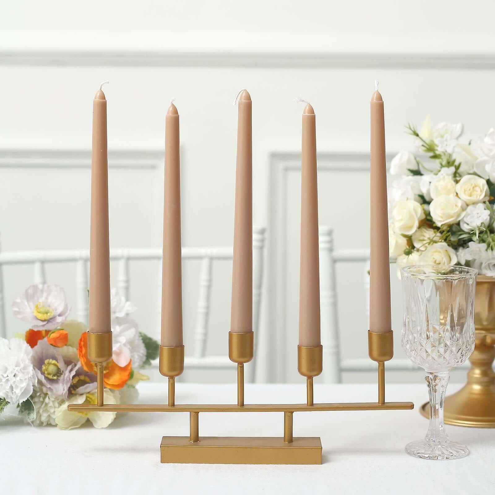 12-Pack Taper Candles Premium Wax Design Beige - Unscented Candles for Upscale Settings 10"