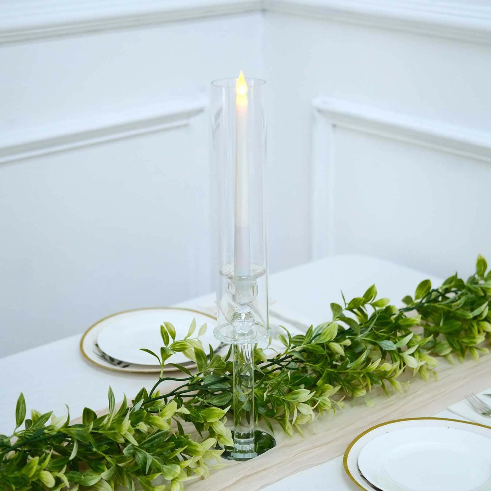 2-Pack Crystal Glass Hurricane Taper Candle Holders, Tall Decorative Candle Stands Clear Cylinder Chimney Tubes 18"