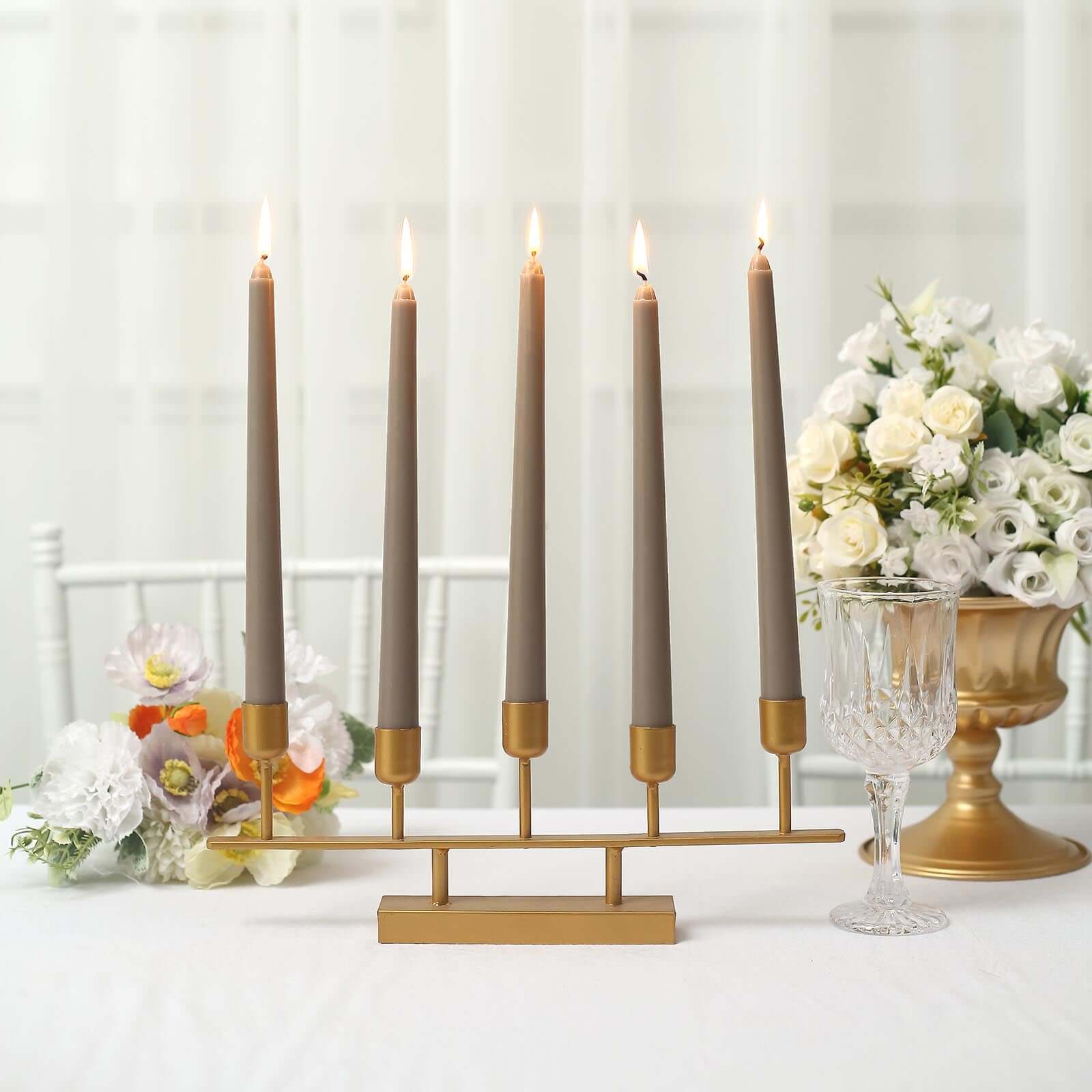 12-Pack Taper Candles Premium Wax Design Taupe - Unscented Candles for Upscale Settings 10"