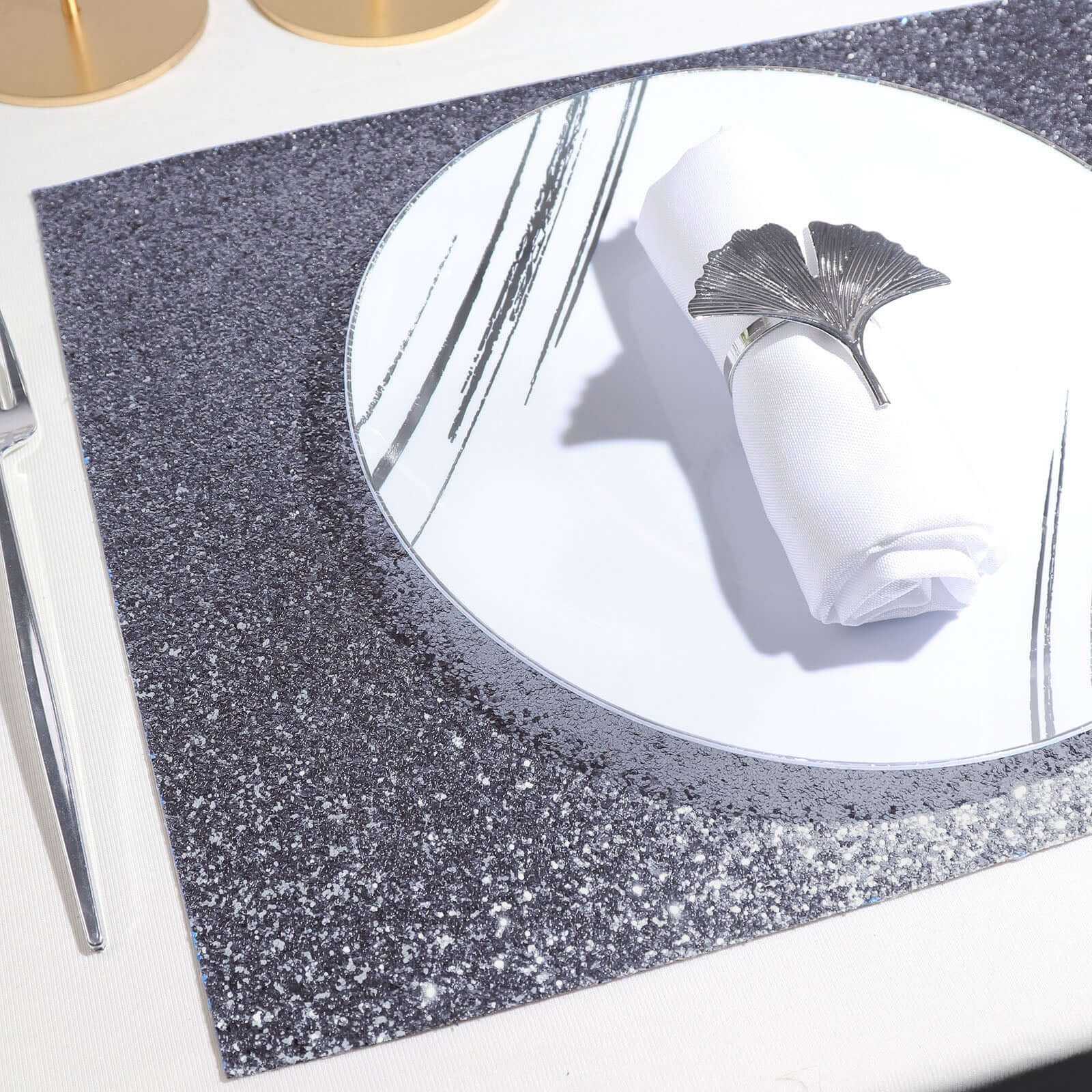 6-Pack Placemats Glitter Design Charcoal Gray Sparkle Rectangle - Non-Slip Decorative Dining Table Mats 12"x18"