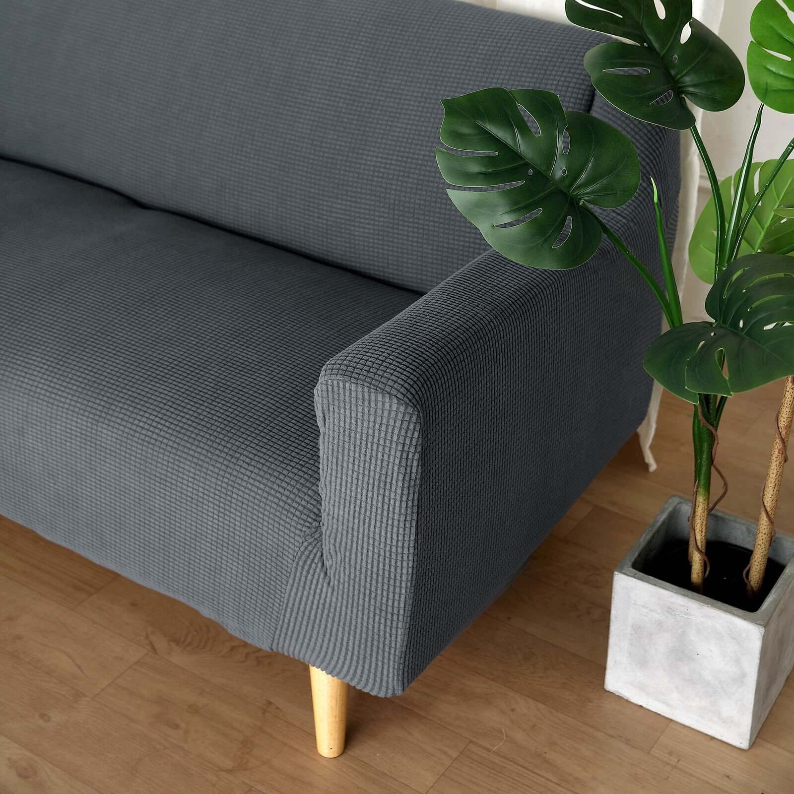 Spandex Slipcover with Jacquard Style for Loveseat Sofa Charcoal Gray - 1-Piece Easy Fit Fitted Design