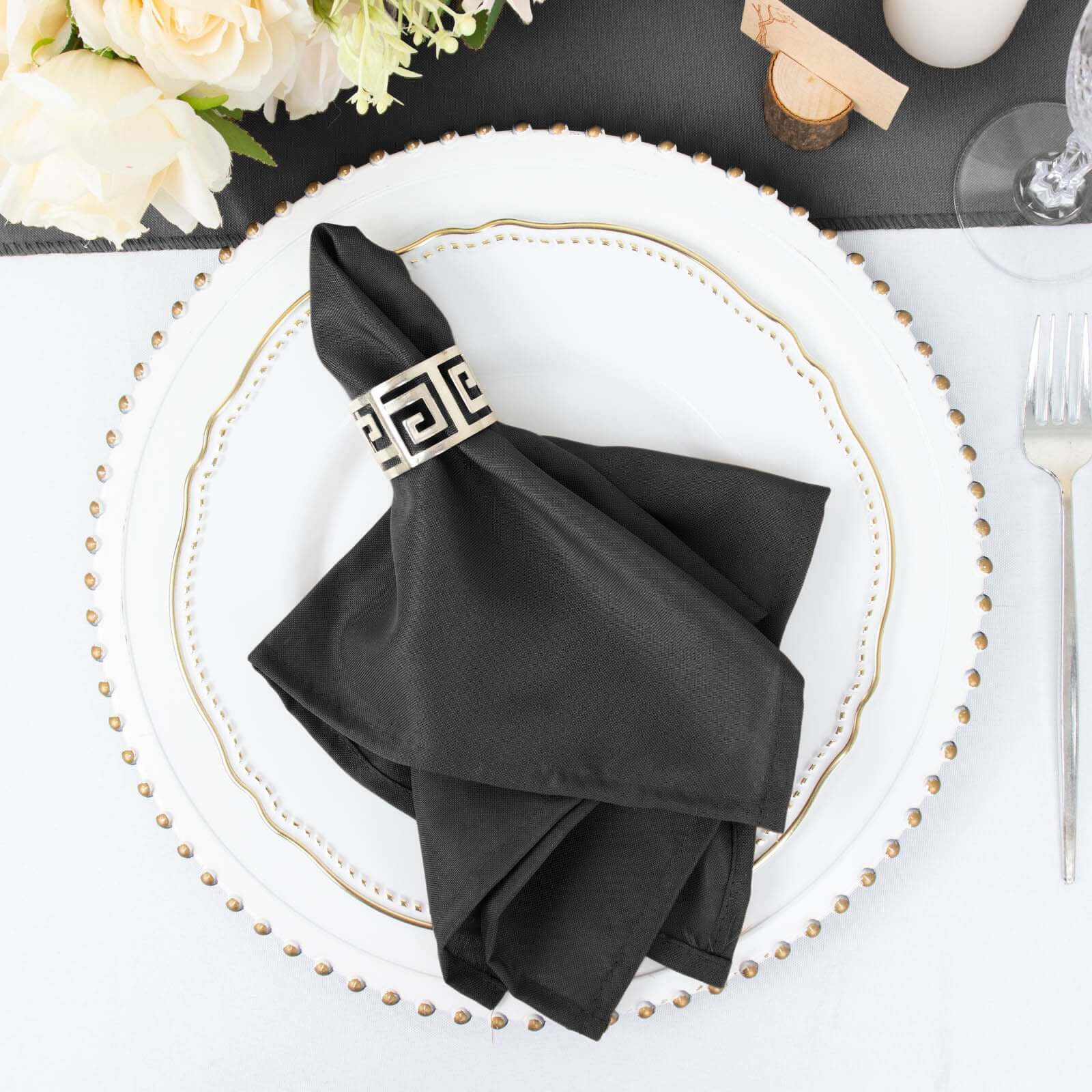 5 Pack Polyester 17"x17" Napkins Charcoal Gray - Durable & Wrinkle Resistant Dinner Napkins
