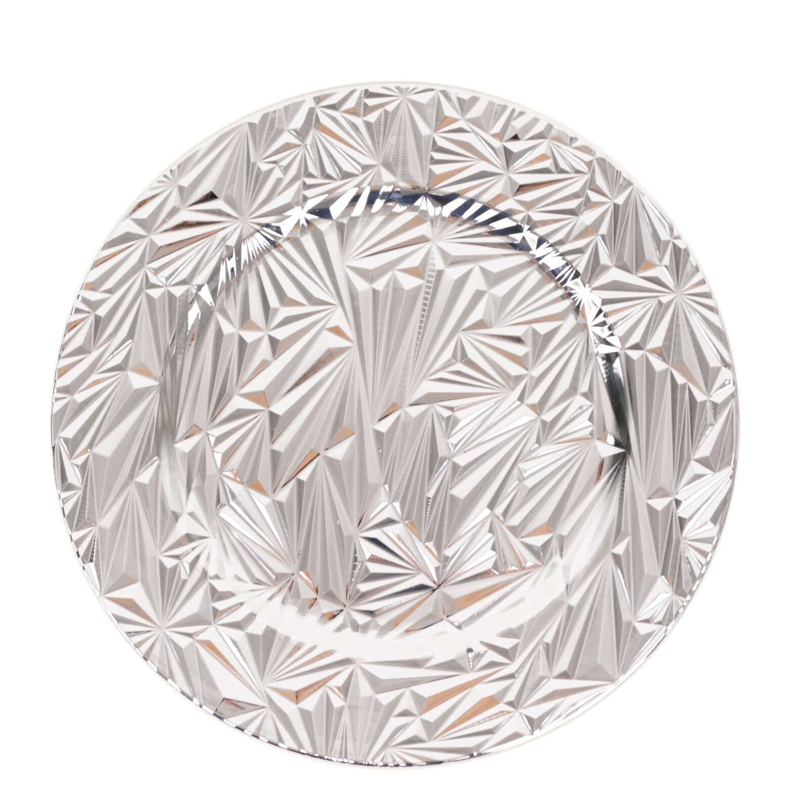 6-Pack Acrylic Round Charger Plates 13" in Metallic Silver with Rock Cut Design, Durable Plastic Dinner Charger Tableware