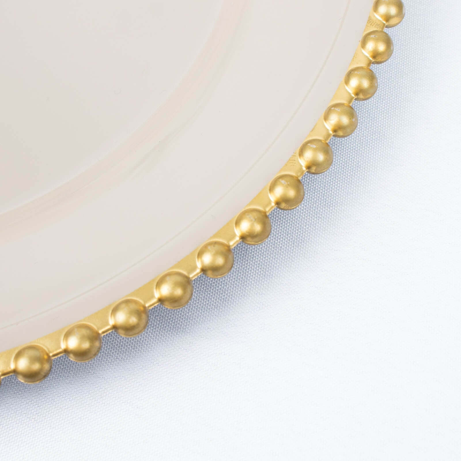 6-Pack Acrylic Round Charger Plates 13" in Taupe with Gold Beaded Rim, Decorative Dinner Party Charger Tableware