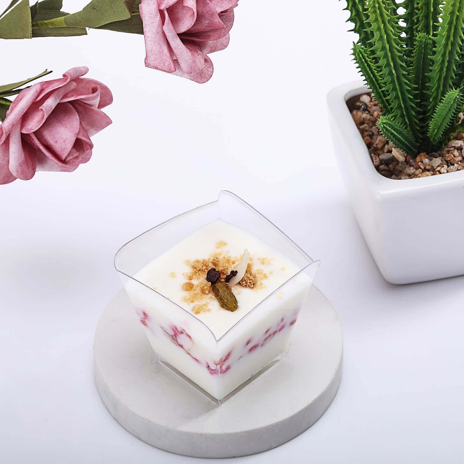 12 Pack 3oz Clear Square Plastic Dessert Cups, Disposable Snack Cups