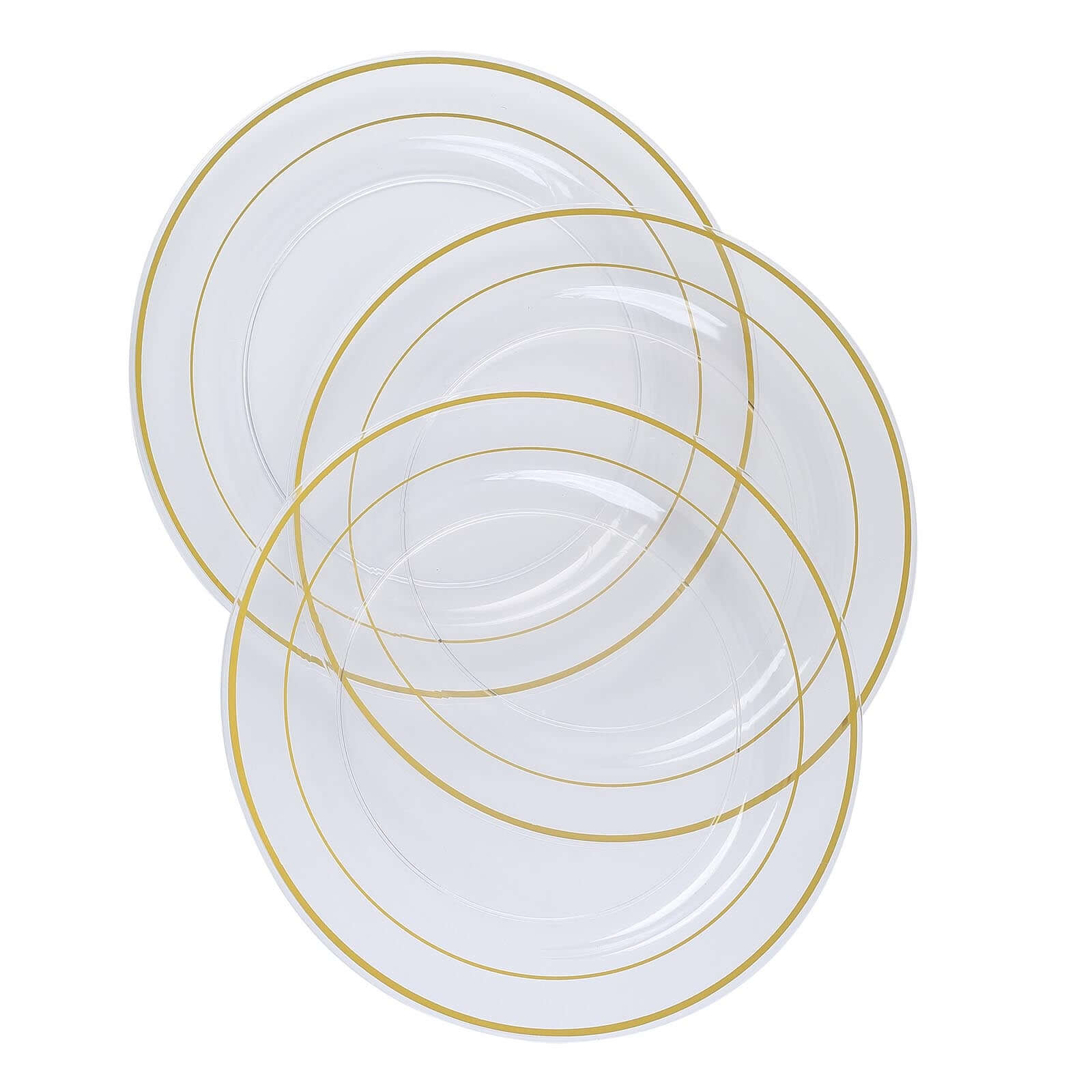 10-Pack Plastic Dinner Plates Clear with Très Chic Gold Rim - Perfect Disposable Party Plates 10"
