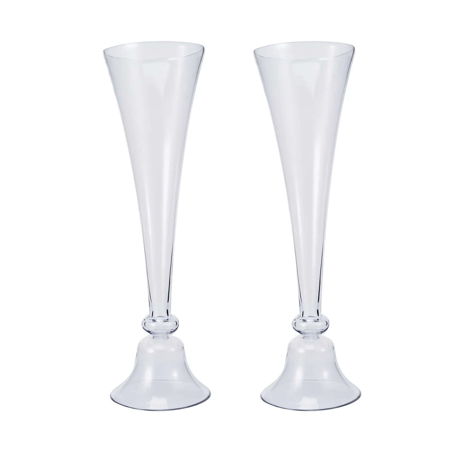 Set of 2 Glass Trumpet Vases Reversible Clarinet Style Clear - Stylish Flower Centerpieces for Events 32"