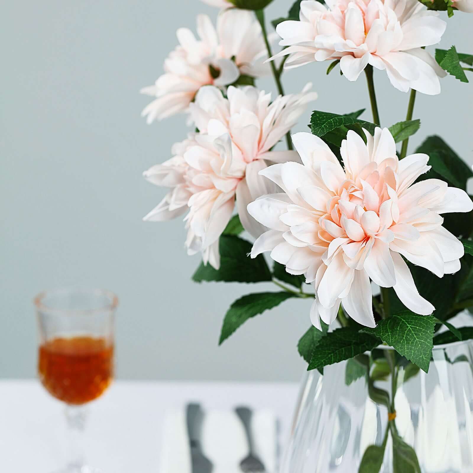 30" Tall Blush Artificial Dahlia Silk Flower Stems, Faux Floral Spray