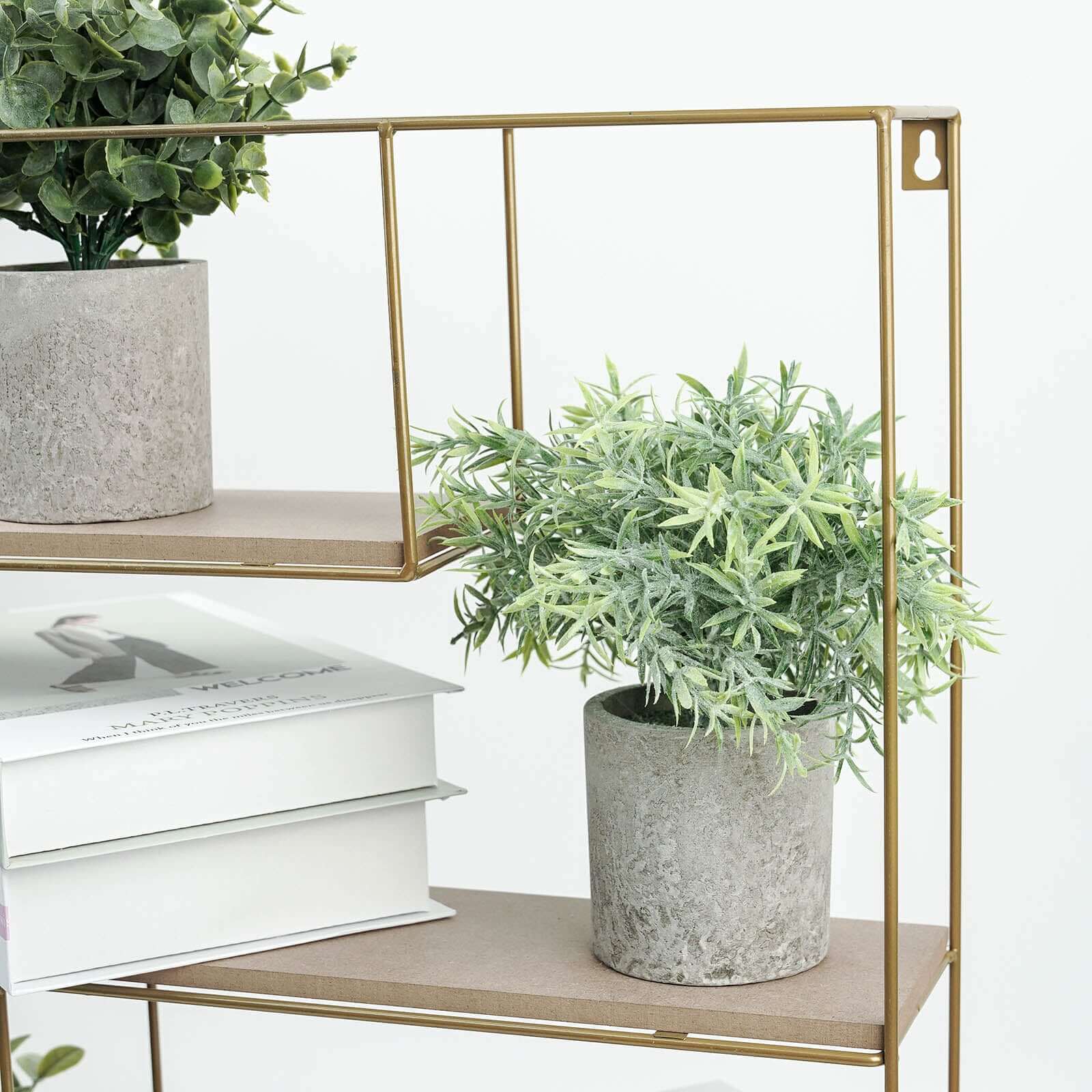 3 Plant Set Mini Potted Artificial Eucalyptus, Rosemary and Boxwood Faux Planter Collection - Small Decorative Faux Herb Garden for Desk Countertops Table Shelf Display 9"