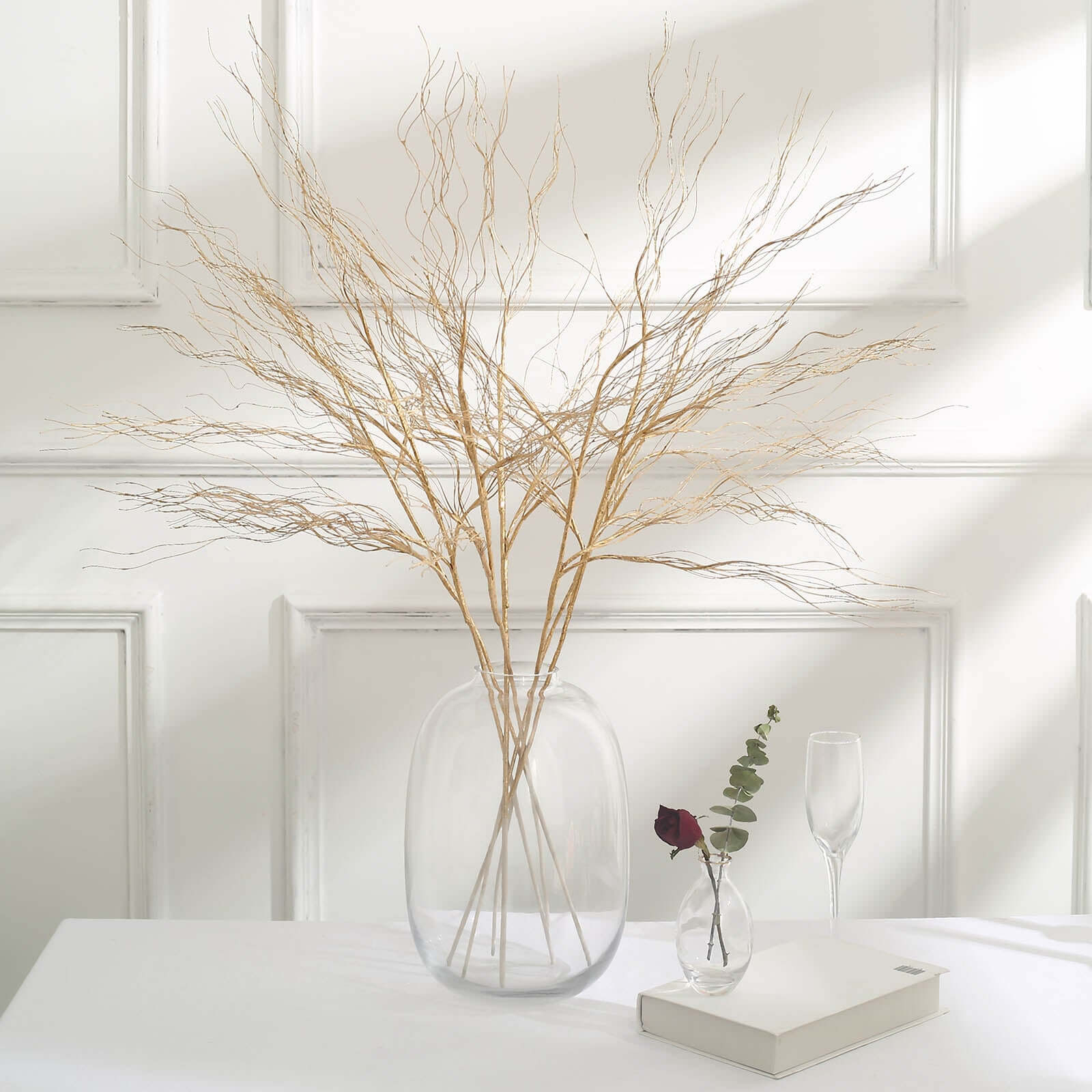 4-Pack Artificial Curly Willow Branches Metallic Gold - Decorative Bendable Long Stem Twig Sprays for Weddings Photo Shoots & Floral Designs 39"