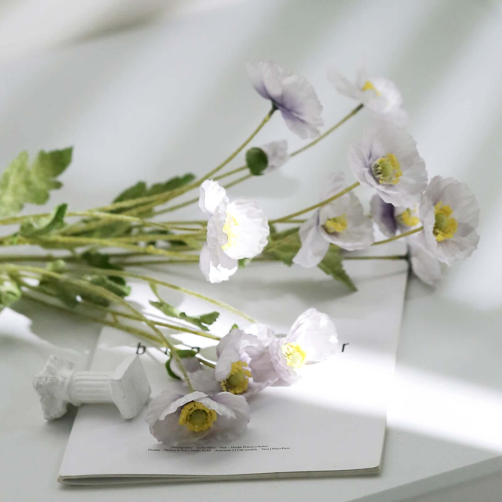 2 Stems 33" Lavender Lilac Artificial Poppy Silk Flowers, Faux Poppies Bouquet Centerpiece Decor