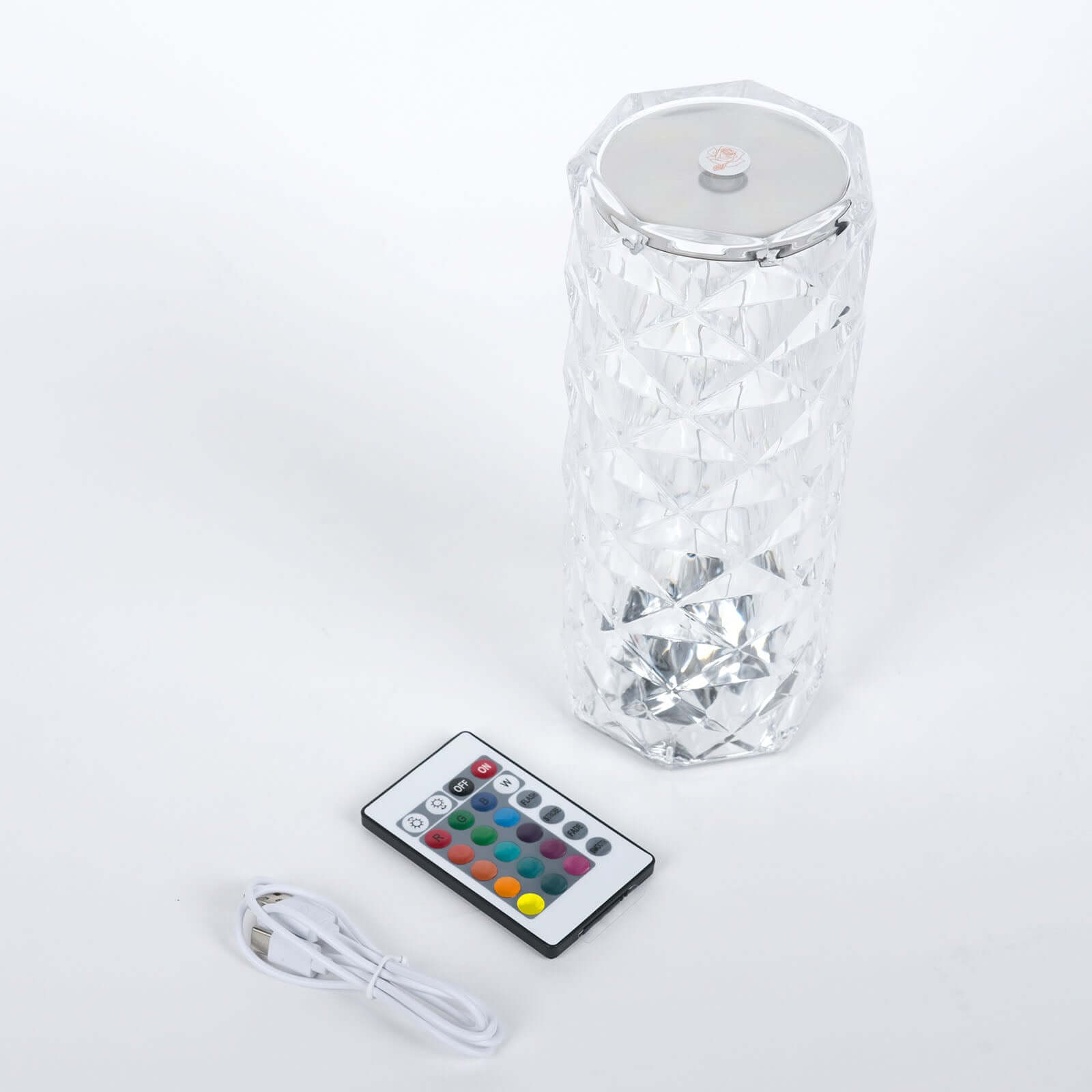 Acrylic LED Pillar Lamp Rose Diamond Design Color Changing - Touch + Remote Operated Table Light 3.5"x8.5"