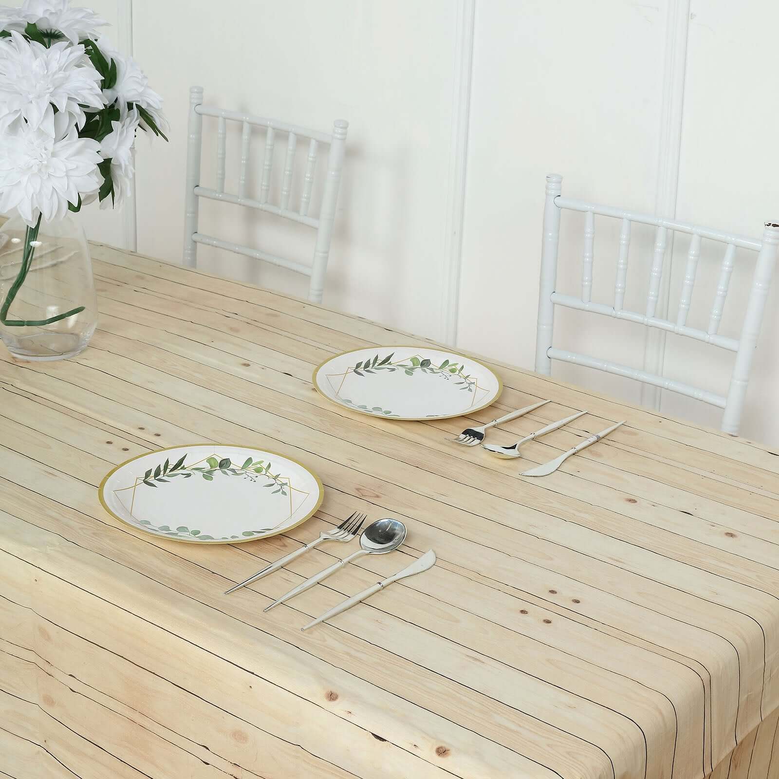Plastic Table Cover Natural Rectangle with Rustic Wooden Print - Durable PVC Disposable Tablecloth 52"x108"