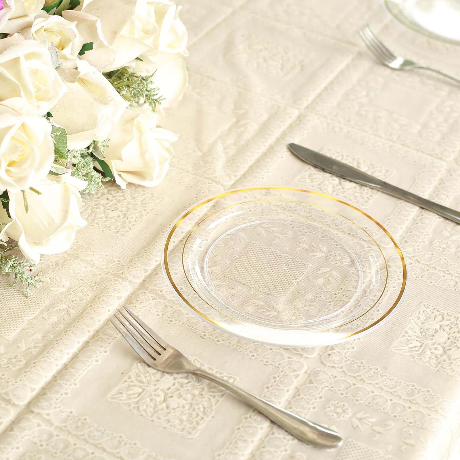 10-Pack Plastic Dessert Plates Clear with Très Chic Gold Rim - Disposable Plates for Parties 8"