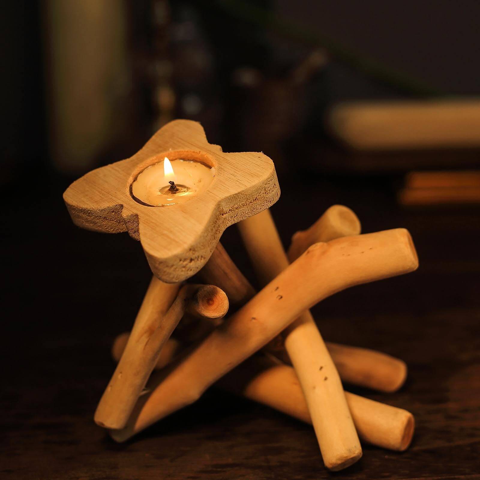 Natural Driftwood Candle Holder with Butterfly Top - Rustic Wooden Candle Stand for Events 8" Tall