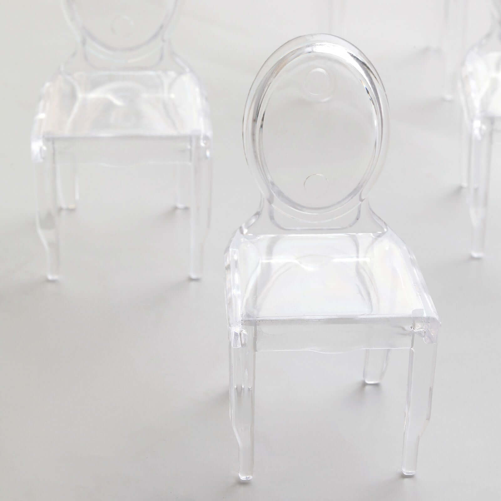 12 Pack 4" Clear Plastic Mini Ghost Chair Party Favor Gift Holders, Candy Treat Display Stands