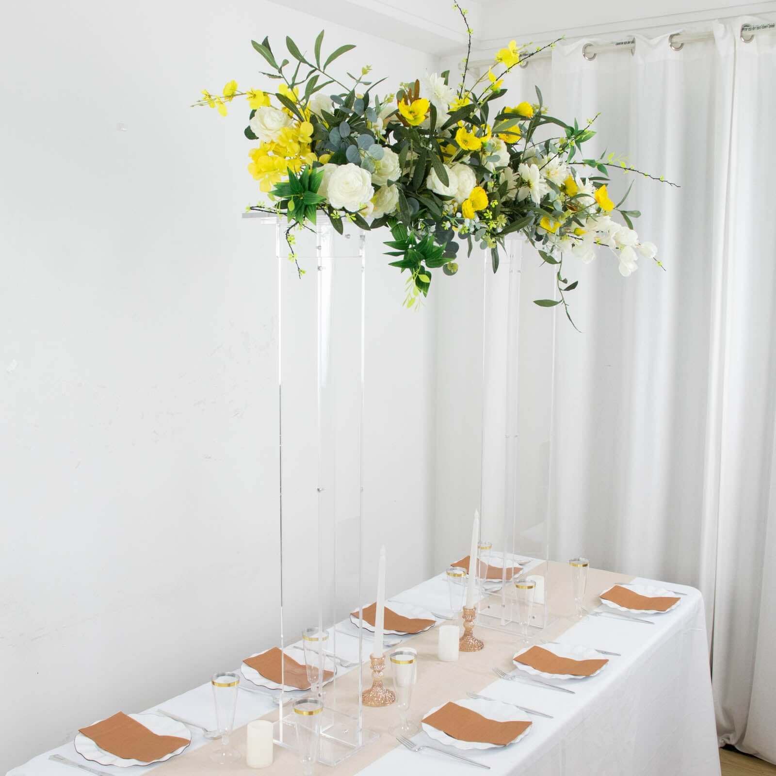 Acrylic Flower Stand Rectangular Design Clear - Decorative Floral Frame Table Centerpiece for Events 40"
