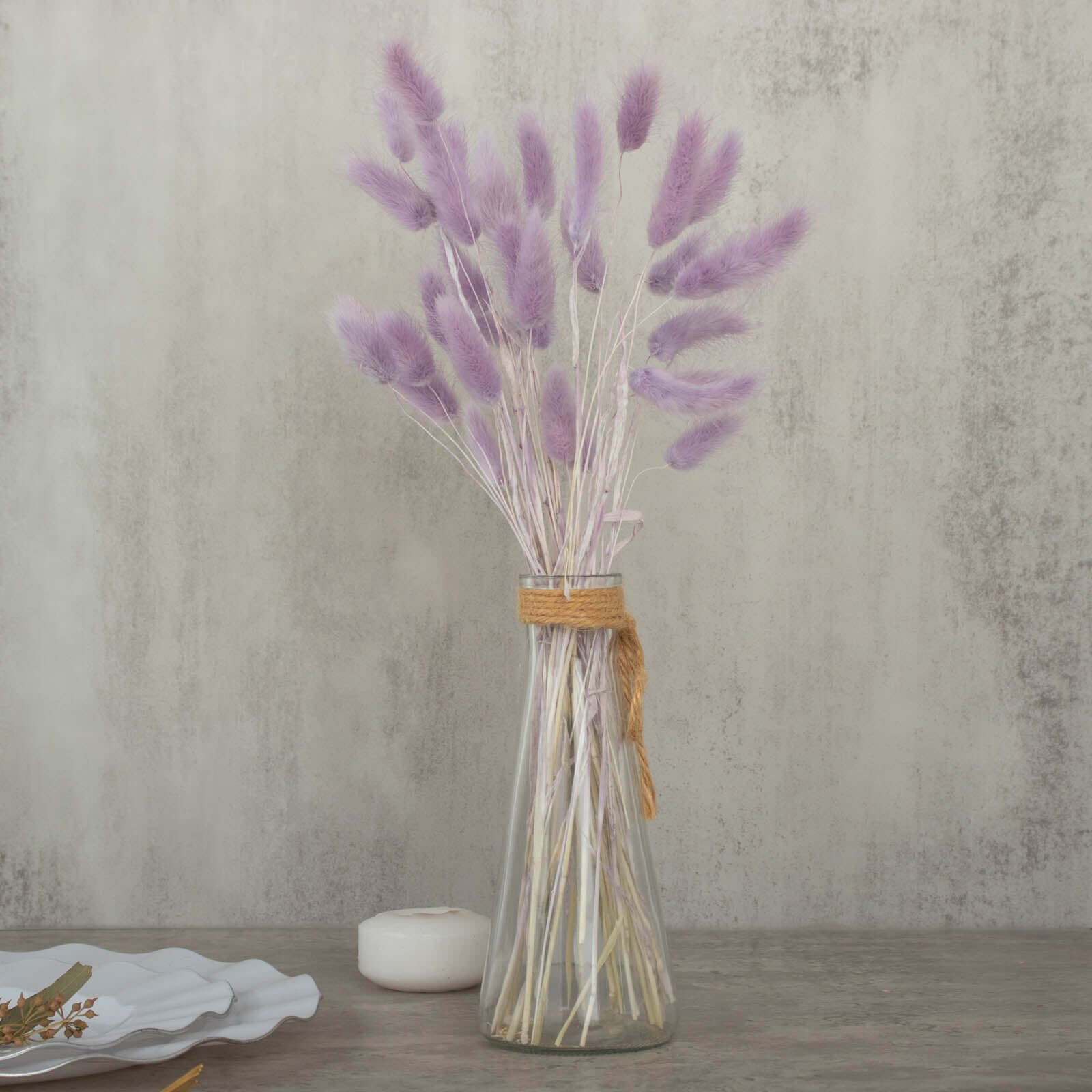 50-Pack Dried Bunny Tail Grass Lavender Lilac - Rustic Chic Lagurus Ovatus Rabbit Tail Ornamental Grass for Modern Farmhouse Decor Event Styling & Floral Displays 15"