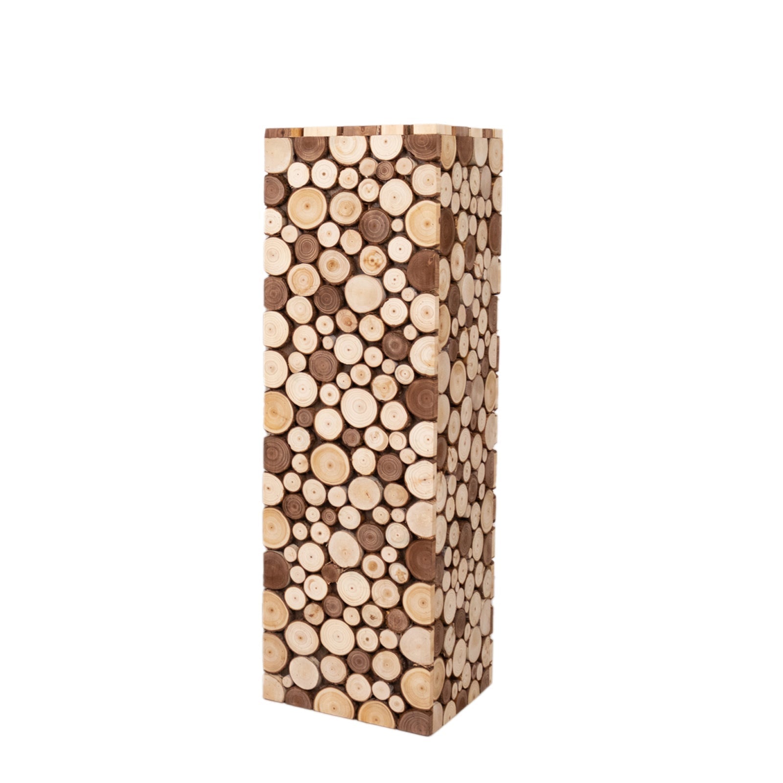 36" Natural Wooden Slices Pillar Prop Pedestal Stand, Rustic Farmhouse Wood Riser Rectangular Plant Stand