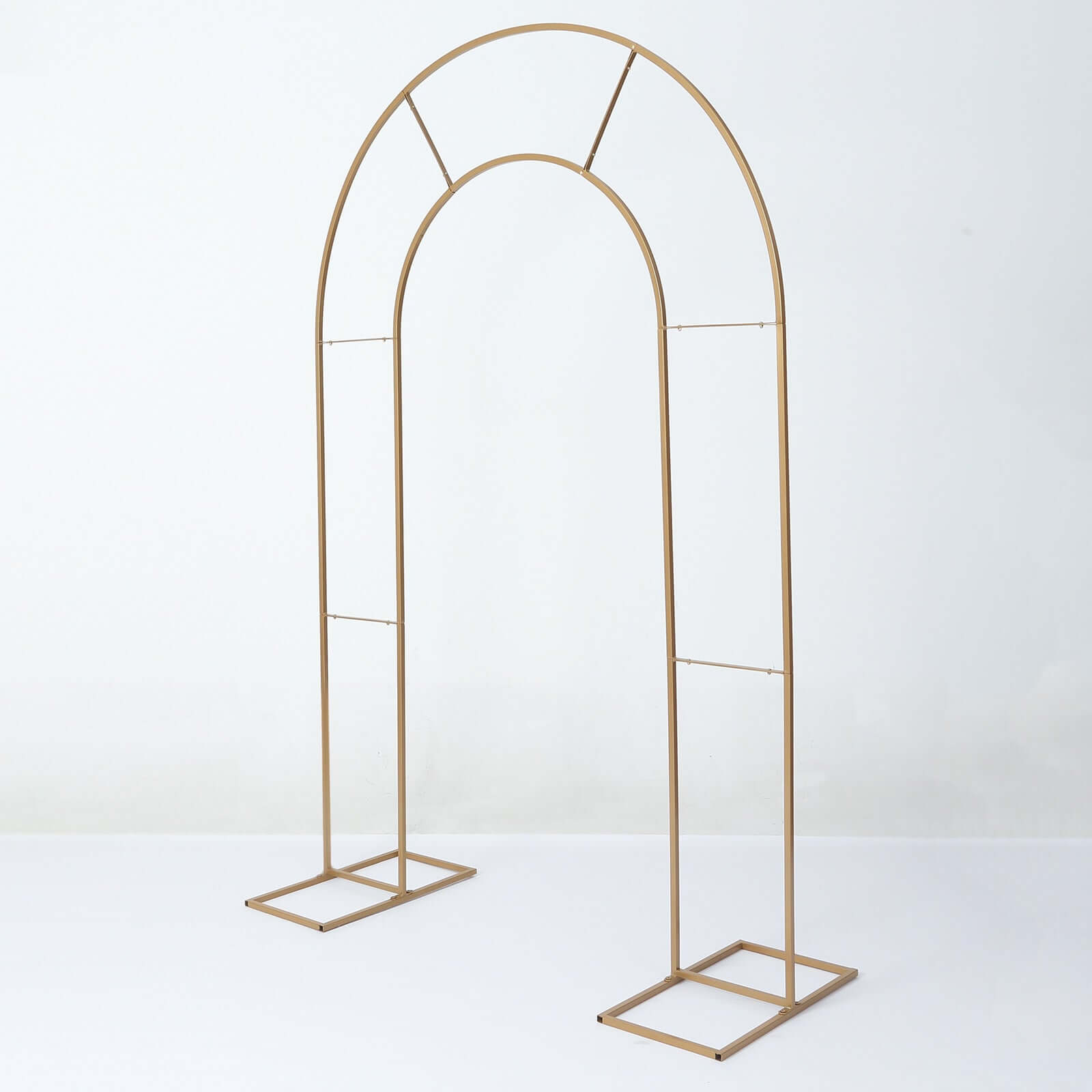 8ft Tall Gold Metal Round Top Double Arch Wedding Arbor Ceremony Stand, Flower Balloon Frame Backdrop Stand