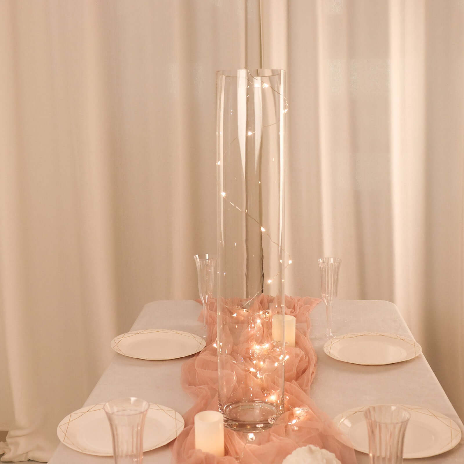 2-Pack Glass Flower Vases Cylinder Design Heavy Duty Clear - Stylish Centerpieces for Weddings 28"