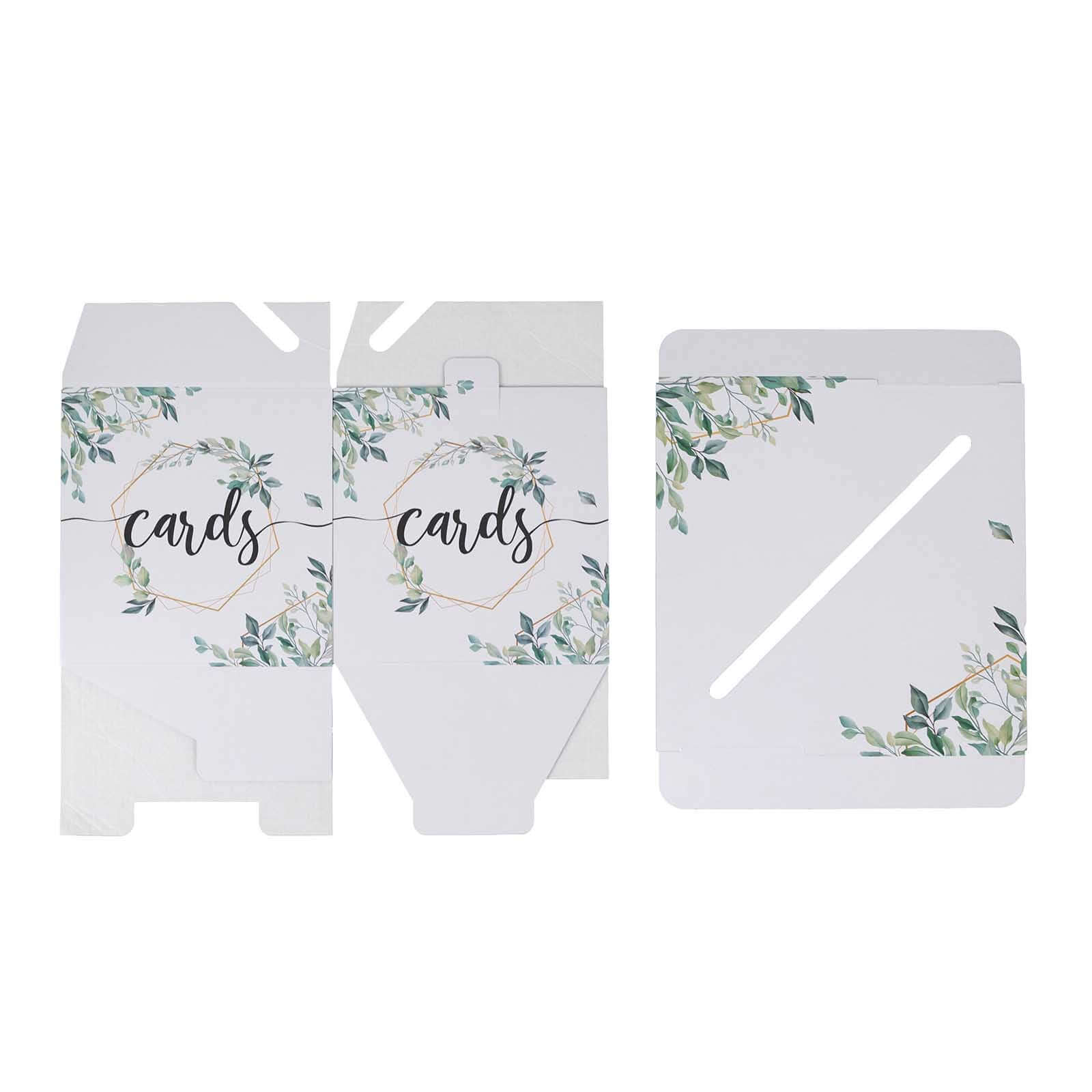 Greenery Theme Wedding Reception Gift Card Box with Geometric Gold Foil Print, Collapsible Money Card Box - 8"x8"