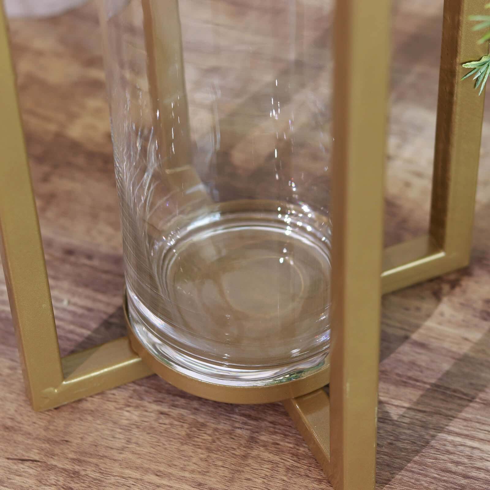 Lantern Candle Holder Gold Metal Geometric Cross Bar Design - Suitable for Modern Home and Event Centerpieces 11"