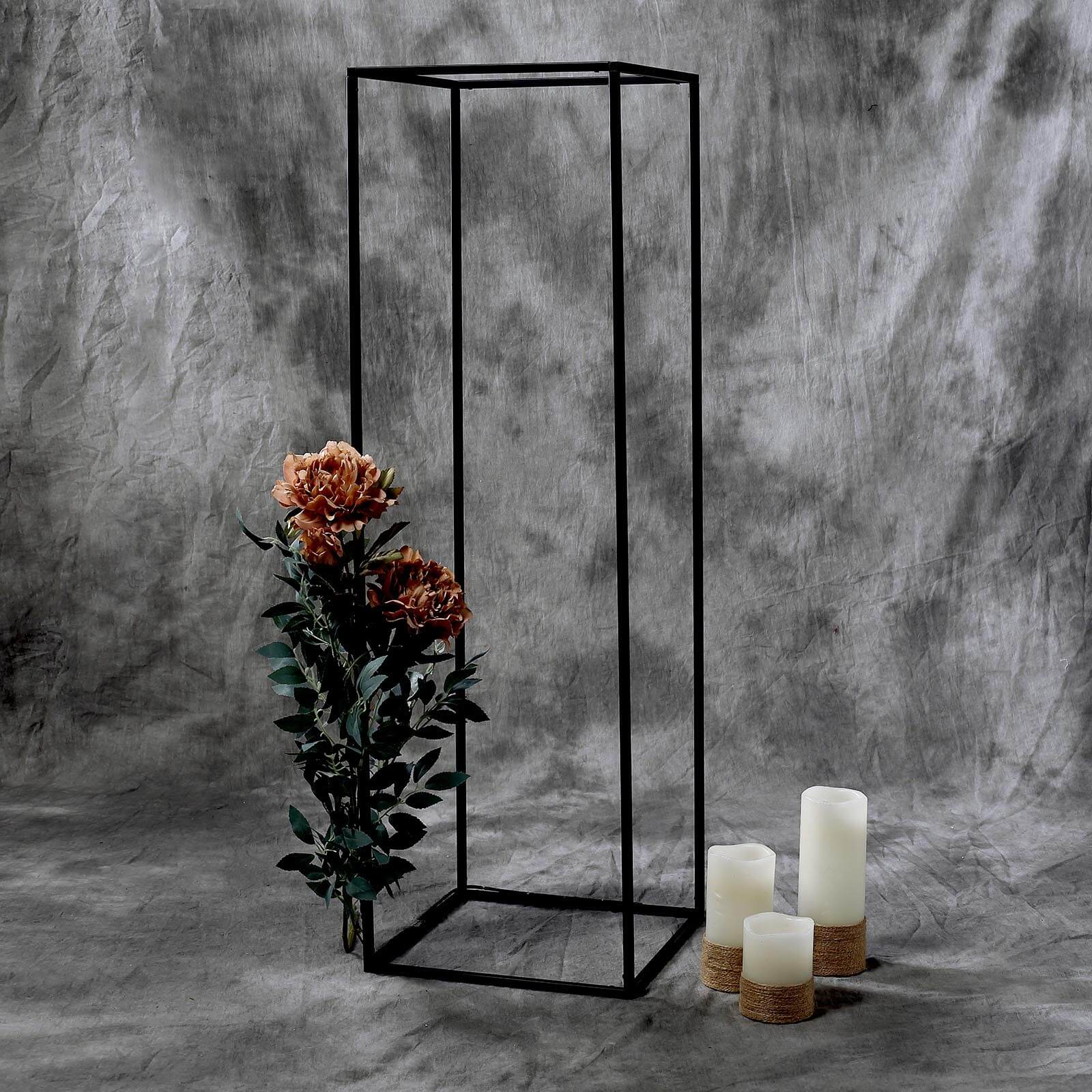 2-Pack Wedding Flower Stand Matte Black Metal Geometric Column Frame Rectangular - Versatile Floral Pedestal for Sophisticated Arrangements 40"