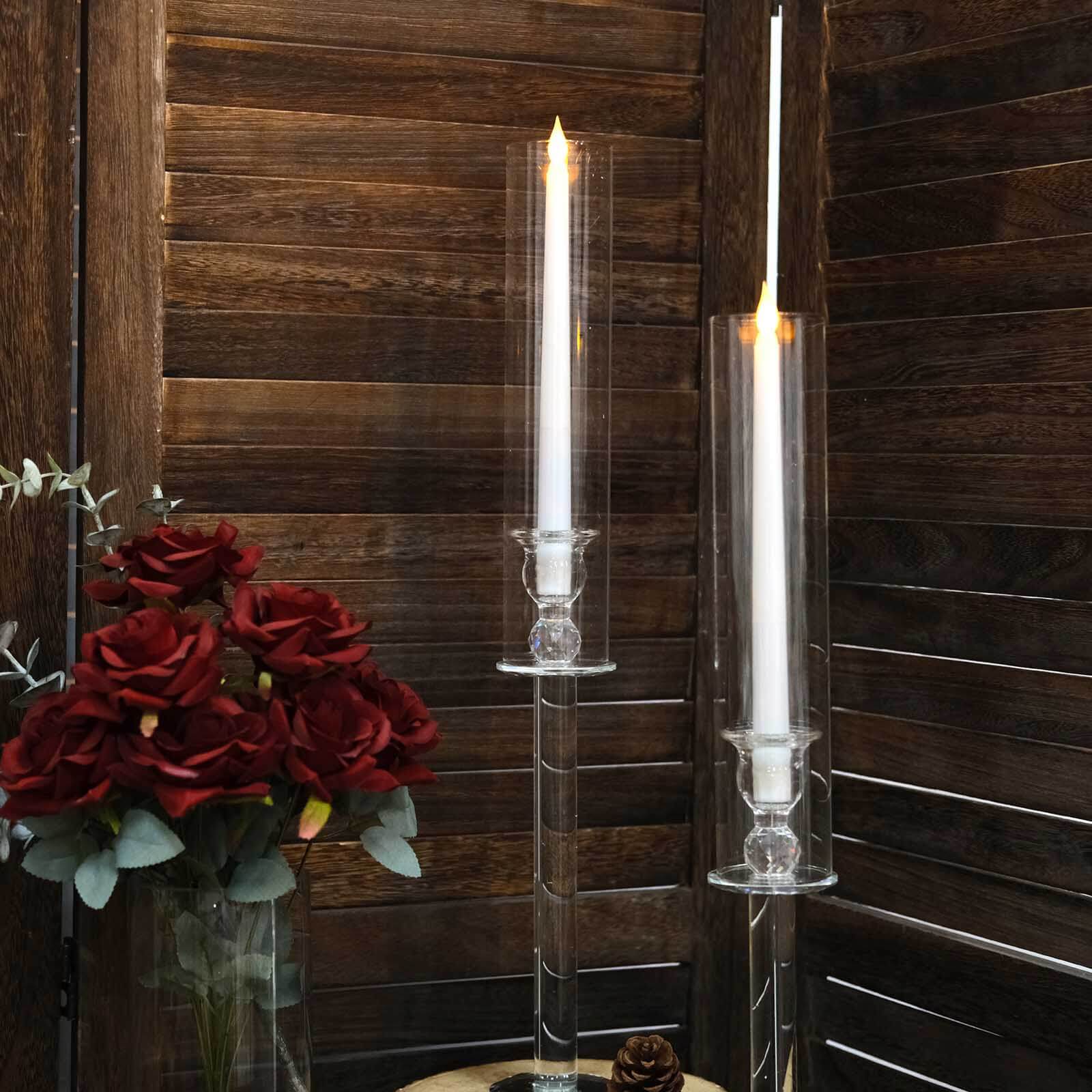 2-Pack Crystal Glass Hurricane Taper Candle Holders, Tall Decorative Candle Stands Clear Cylinder Chimney Tubes 22"