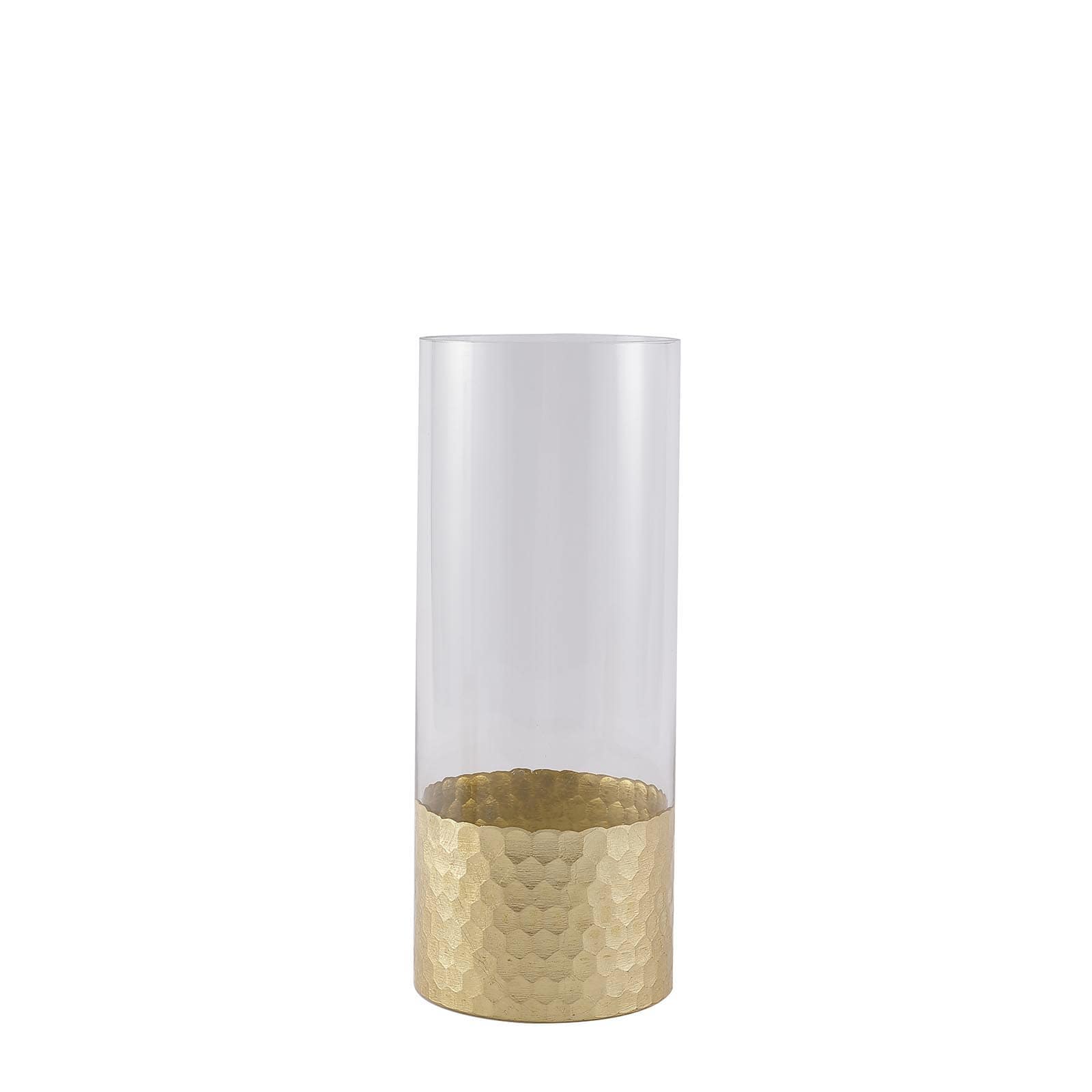2-Pack Glass Cylinder Vases Honeycomb Design Clear with Gold Base - Decorative Candle Holder Centerpieces 12"