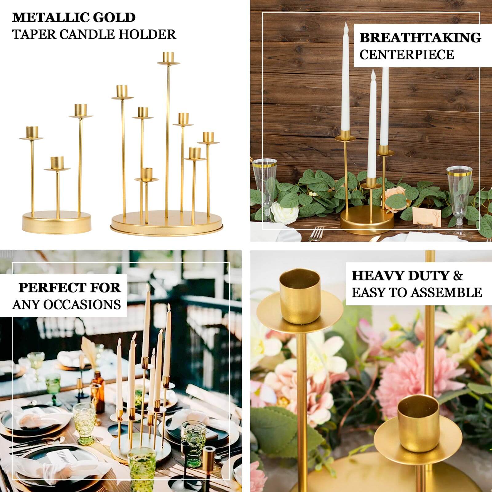 Vintage Candelabra 3-Arm Taper Candle Holder Gold Metal Wedding Table Centerpiece - Stylish Tabletop Accent 10"