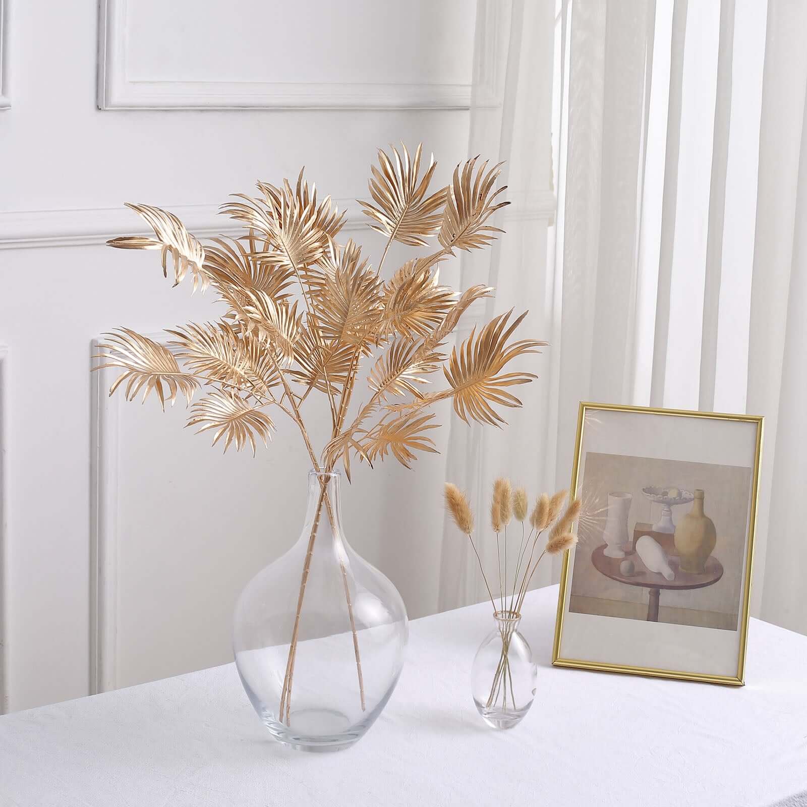 3-Pack Artificial Palm Leaf Branches Metallic Gold - Radiant Faux Plant Stems for Boho Tropical & Modern Design Concepts 24"