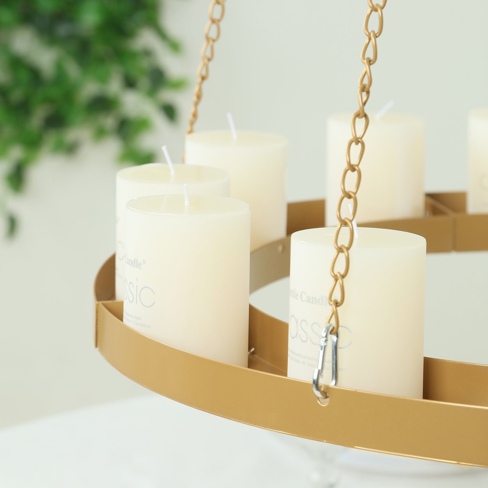Gold Hanging Metal Floral Chandelier Frame - 24" Circular Lighting, Candle and Floral Display Base