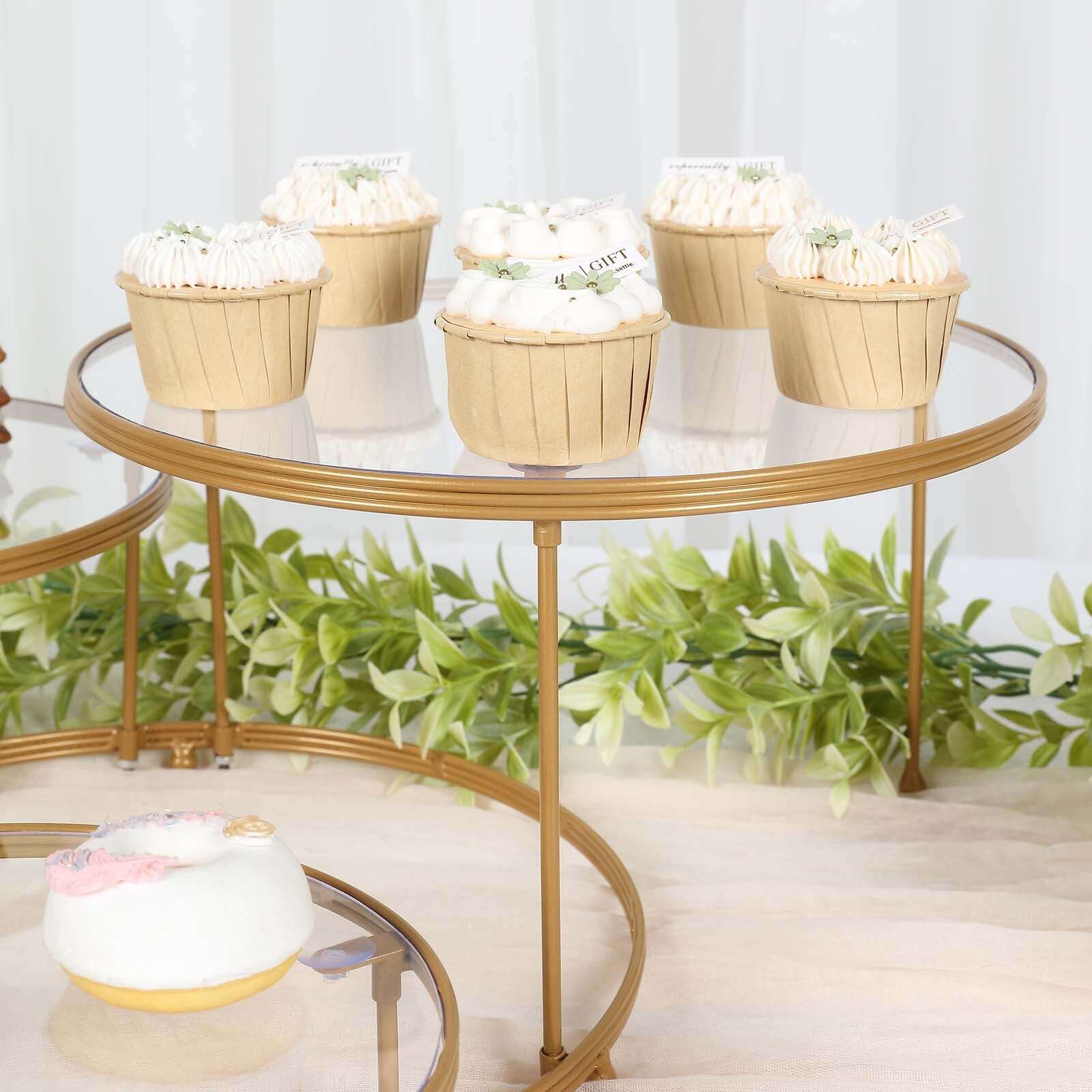 3-Tier Metal Cupcake Stand with Clear Round Acrylic Plates Gold - Dessert Cake Display Holder 23"