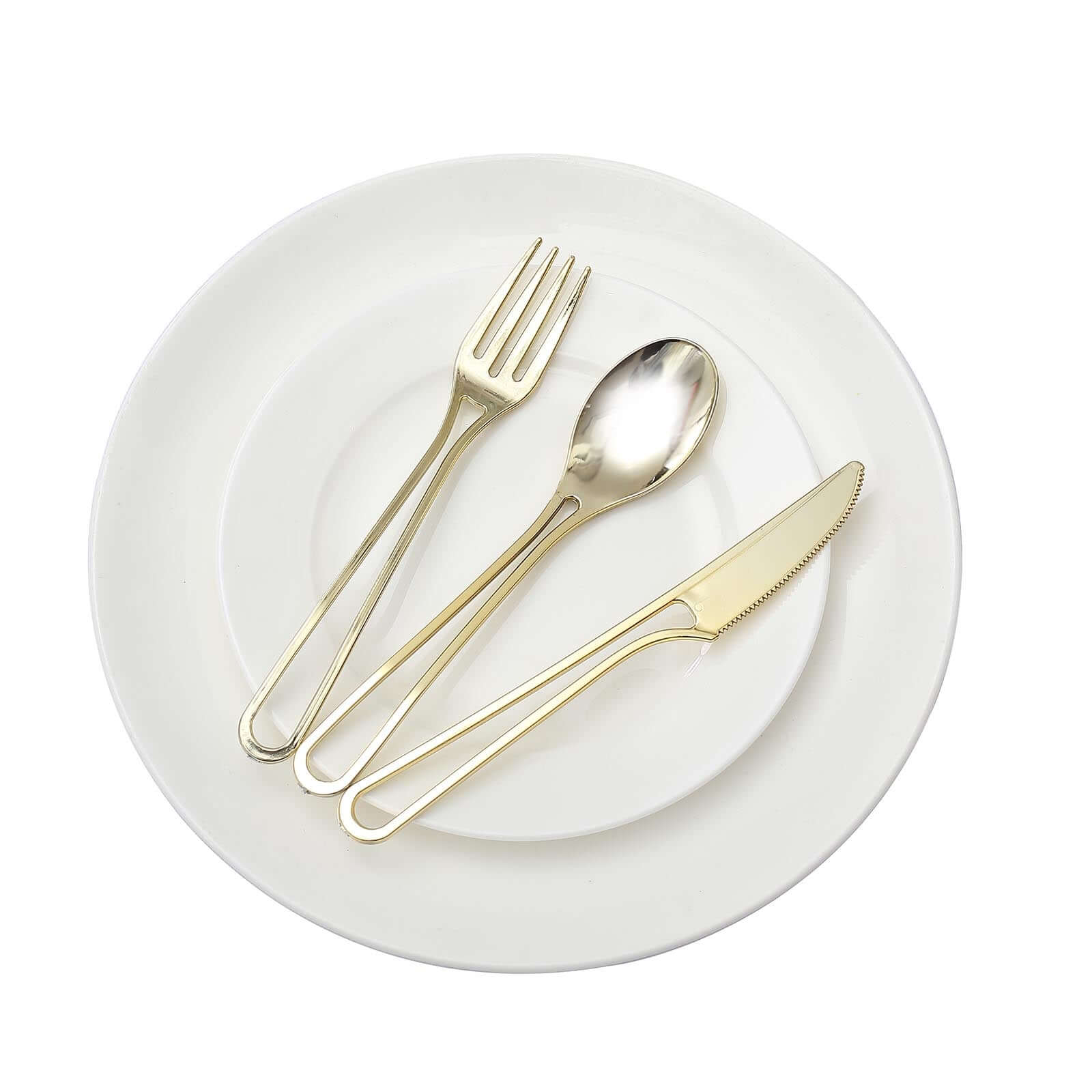 24-Pack Plastic Utensil Set with Modern Hollow Handle Design Gold - Disposable Silverware 7" for Parties