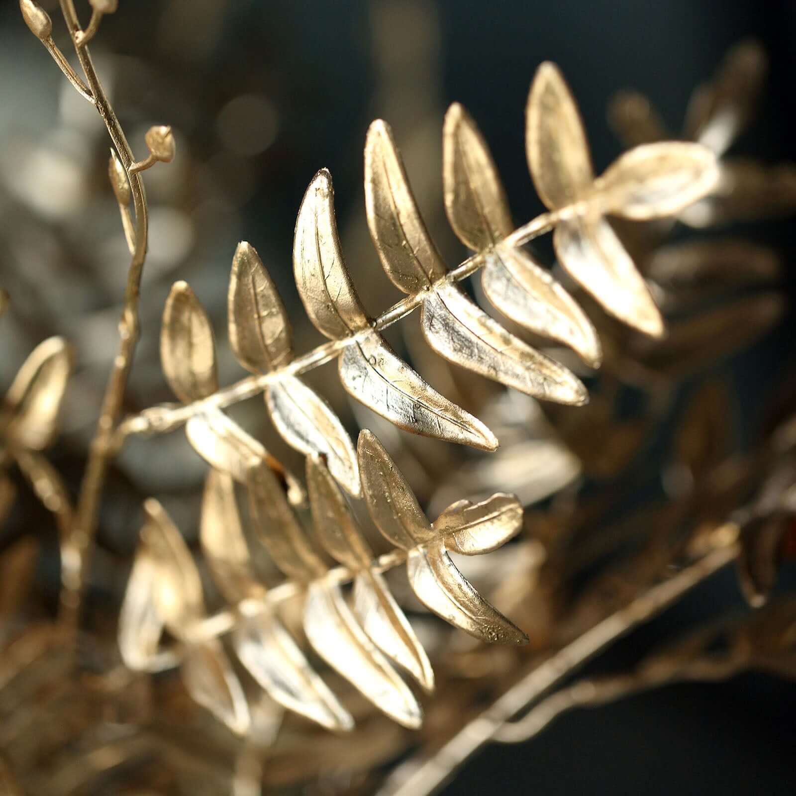 2-Pack Artificial Fern Leaf Branches Metallic Gold - Faux Decorative Bouquets for Glamorous Centerpiece Backdrop & Floral Decor 21"