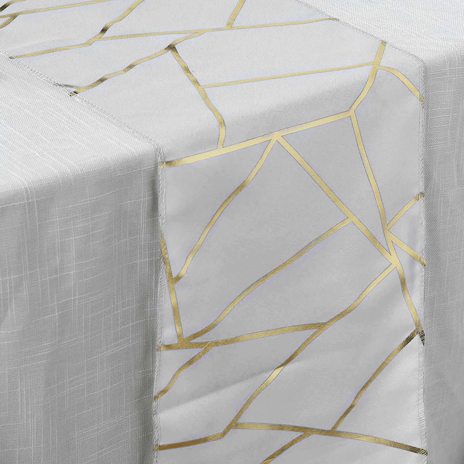 9ft Silver Gold Foil Geometric Pattern Polyester Table Runner