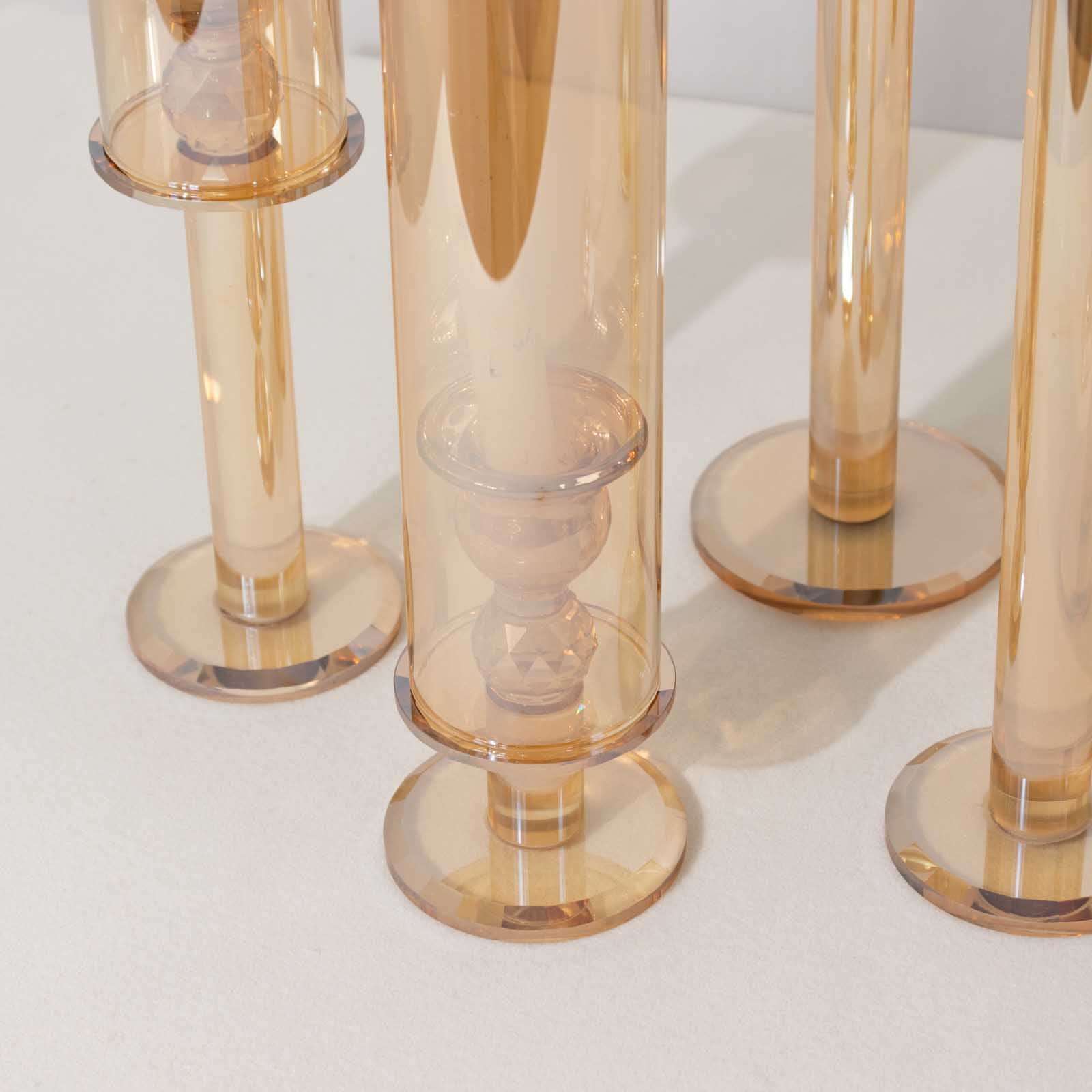 Set of 4 Crystal Glass Hurricane Taper Candle Holders, Decorative Tall Candle Stands Gold Cylinder Chimney Tubes 14", 18", 22", 26"