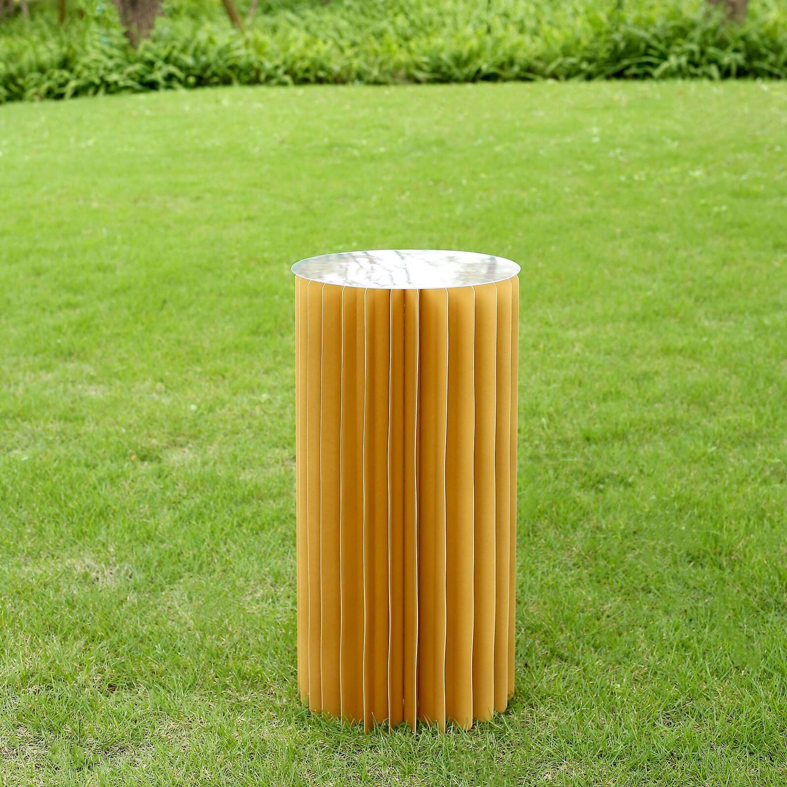 24" Gold Cylinder Display Column Stand, Pillar Pedestal Stand With Top Plate