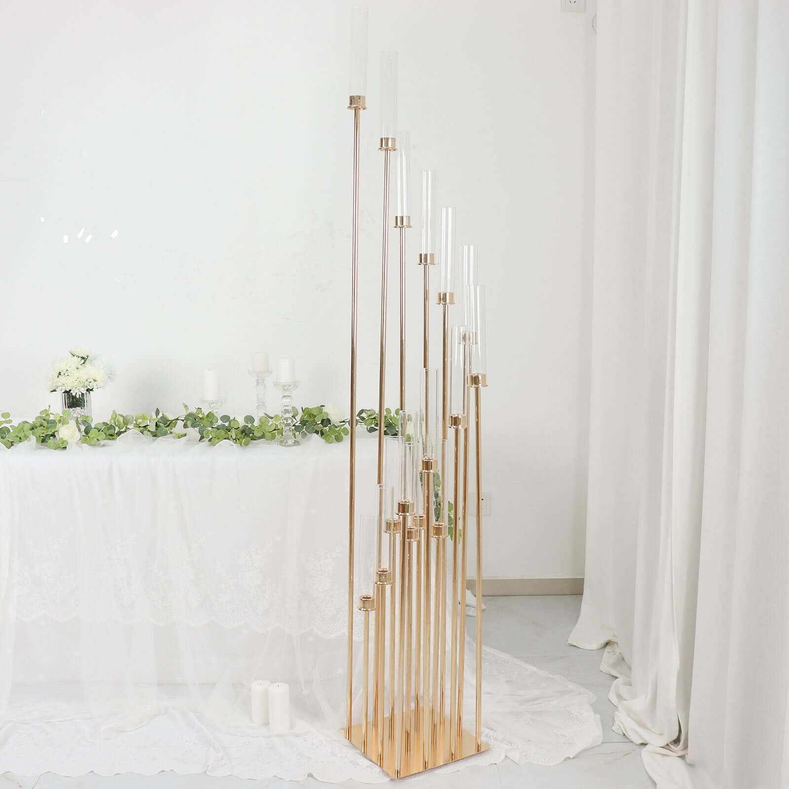 16-Arm Cluster Taper Candle Holder Gold with Clear Glass Shades - Stunning Large Candle Display for Venues 78"