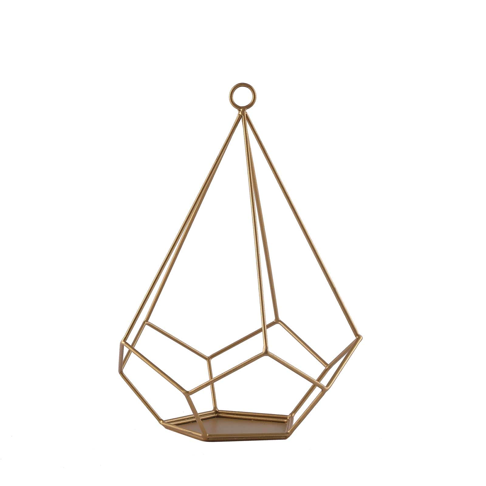 2-Pack Tealight Candle Holders Gold Metal Pentagon Geometric Open Frame - Flower Stand 9"