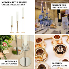2-Pack Gold Metal Taper Candlestick Holders, Clear Glass Hurricane Candle Stands With Chimney Candle Shades 16"