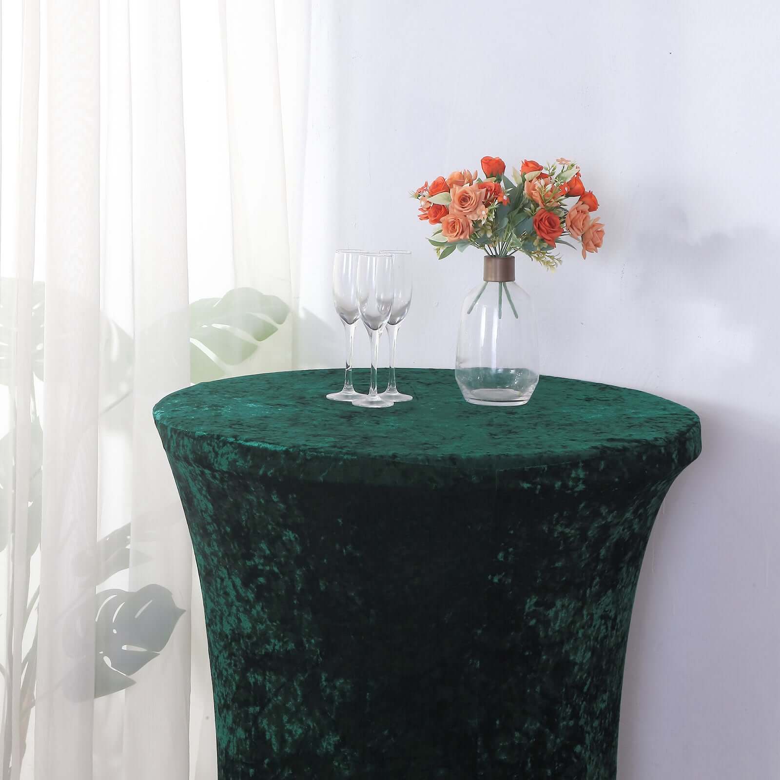 Crushed Velvet Spandex 32" Round Cocktail Table Cover Hunter Emerald Smooth Highboy Tablecloth