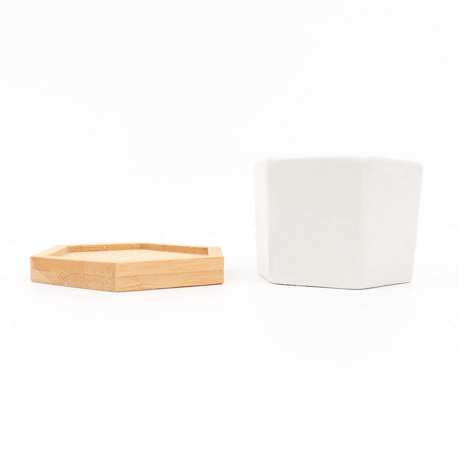 6-Pack Planter Pots Geometric Hexagon Design White - Ceramic Pots with Bamboo Tray and Removable Bottom 3"