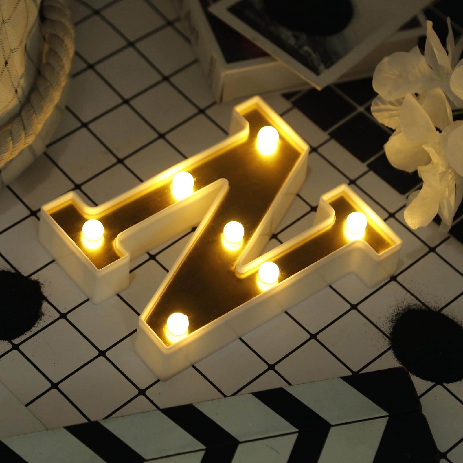 3D Marquee Letter "N" Warm White 7 LED Lights Gold - Chic Light-Up Decor for Events 6"