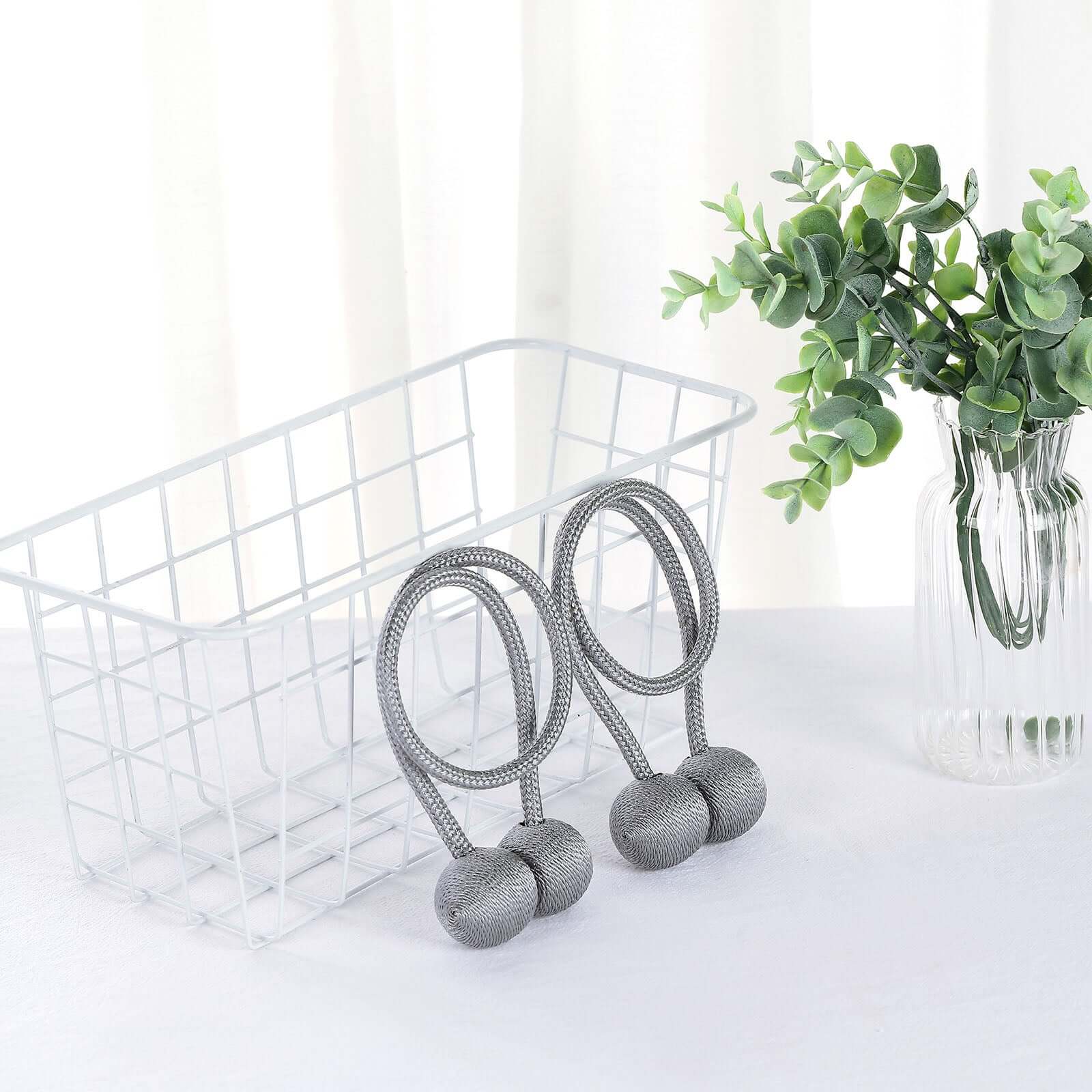 2 Pack Silver Magnetic Curtain Tie Backs For Window Drapes and Backdrop Panels