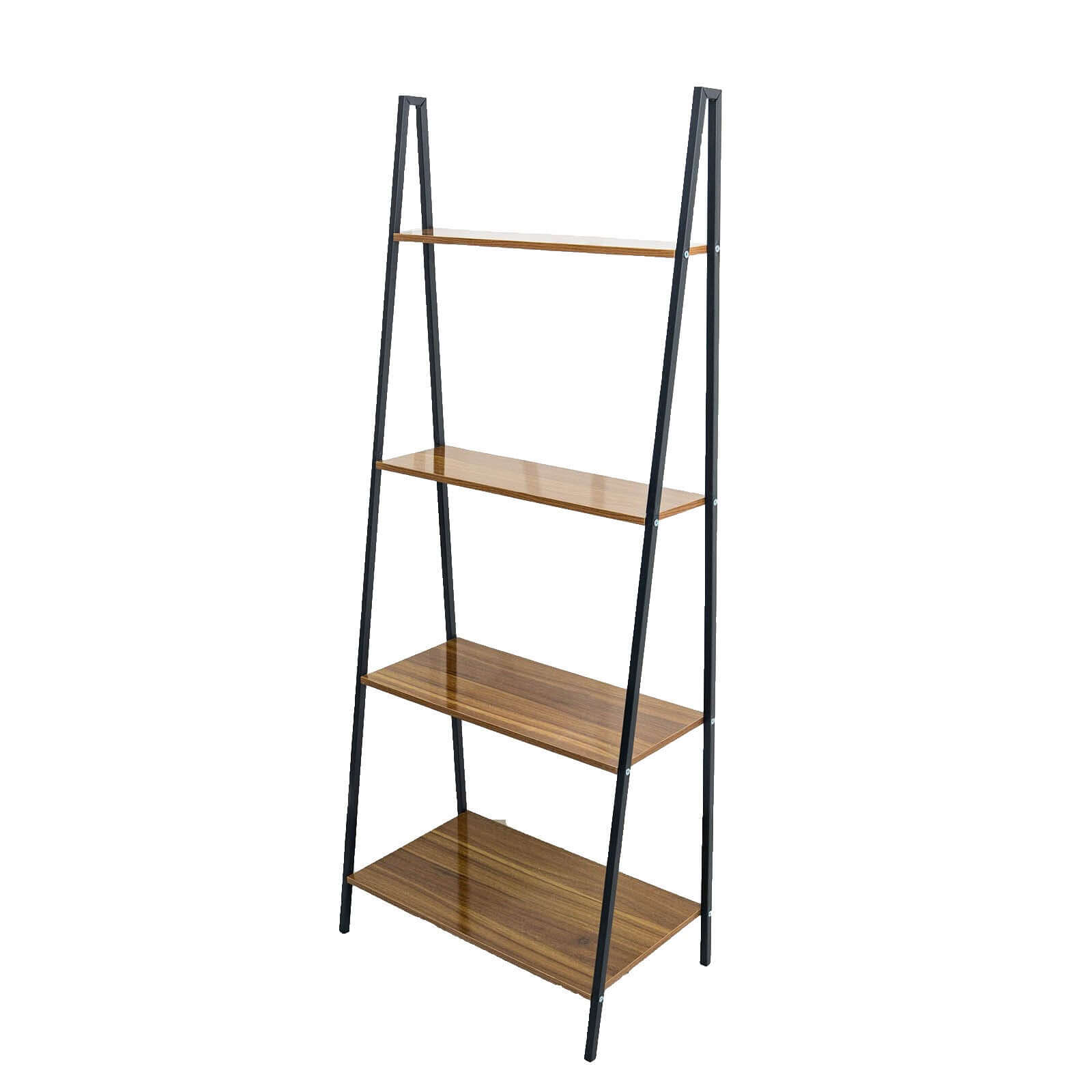 5ft 4-Tier Metal Leaning Ladder Bookshelf Stand With Natural Wood Racks for Events